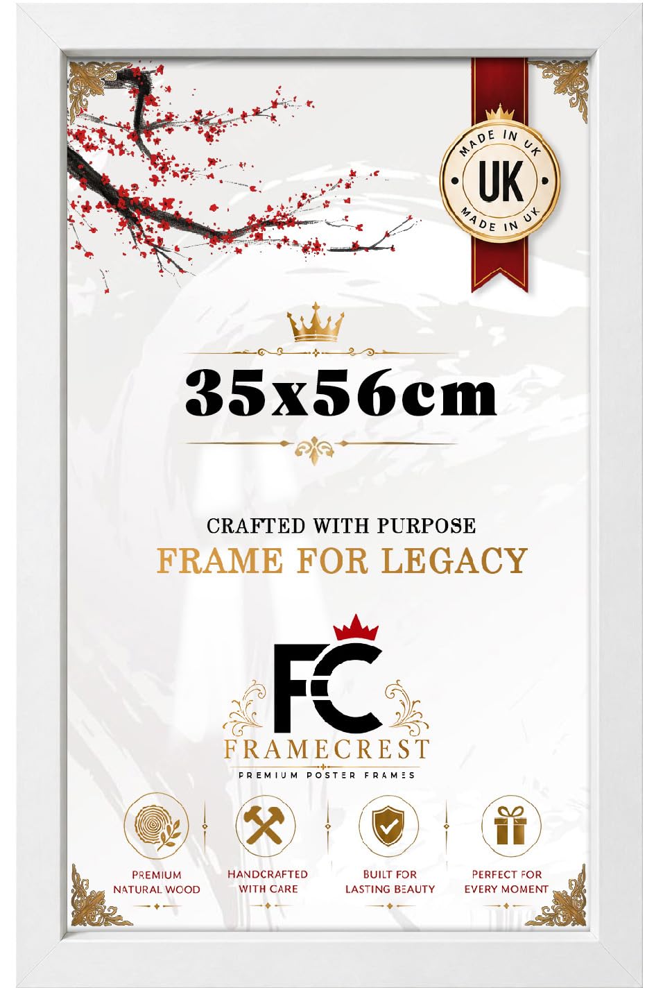 FRAMECREST Signature Collection 35x56cm MDF Poster Frame Fit Image Print Size | MDF Wood Finish Clear HD Styrene | Rectangle | Perfect for Wall Hanging in Homes or Offices-[White]