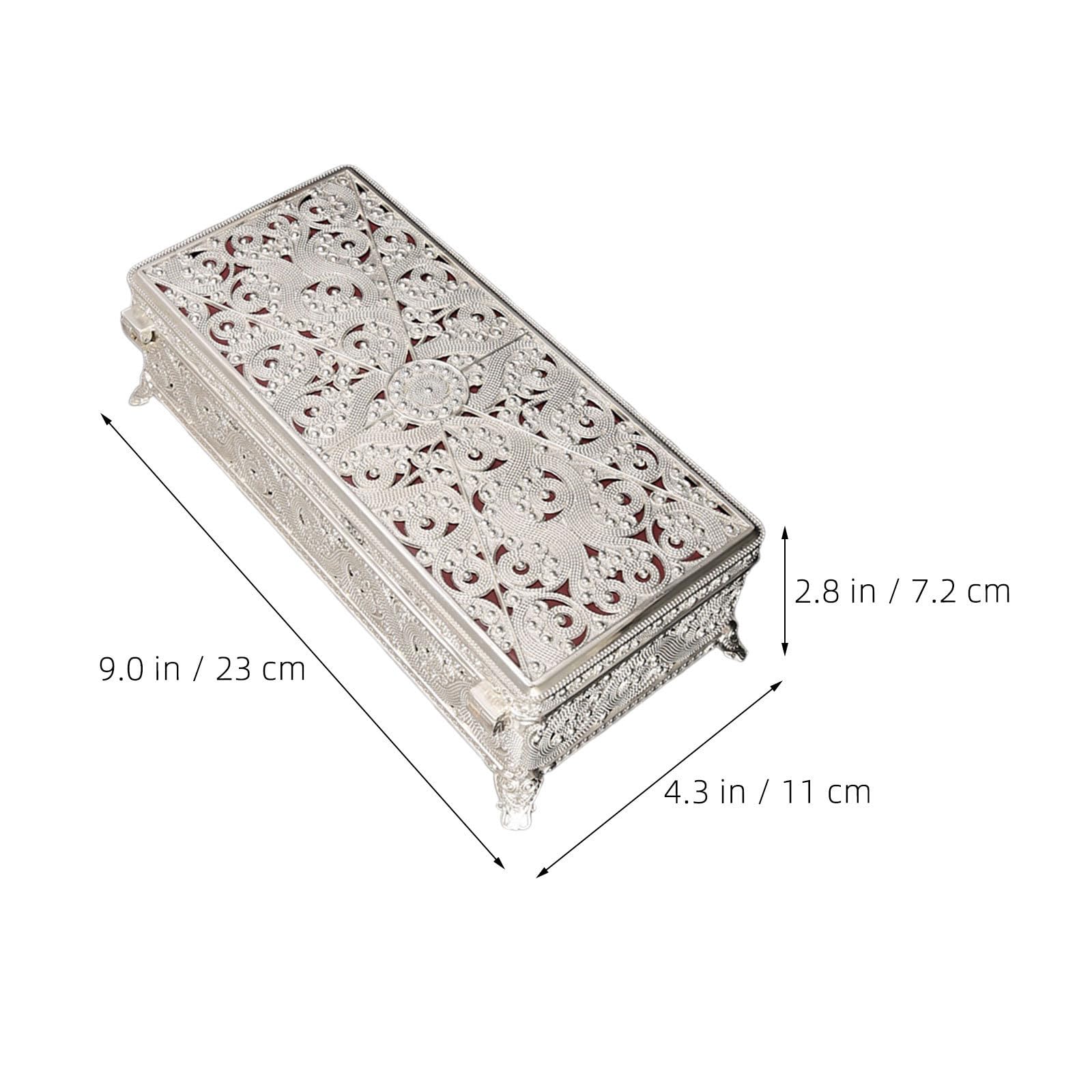 Uonlytech Antique Rectangular Metal Jewelry Box with Embossed Pattern Sturdy European Retro Trinket Case for Elegant Decorative Storage