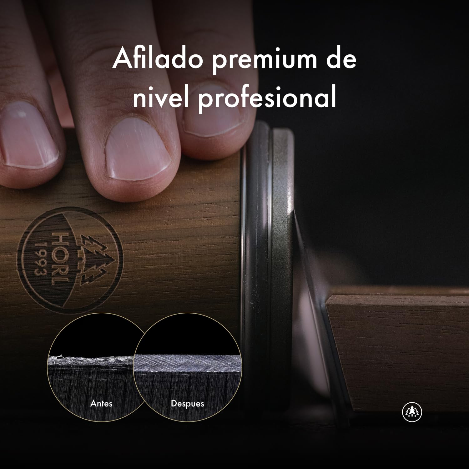 Rodillo afilador HORL2 nogal - Afilador para cuchillos de cocina y para un filo extremo - rodillo afilador para cuchillos con soporte magnético con ángulos de 15 y 20 grados