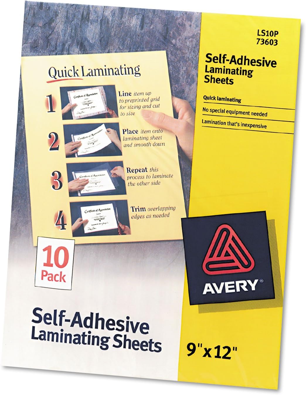 Avery 73603 Clear SelfAdhesive Laminating Sheets, 3 mil, 9 x 12, 10/Pack Office