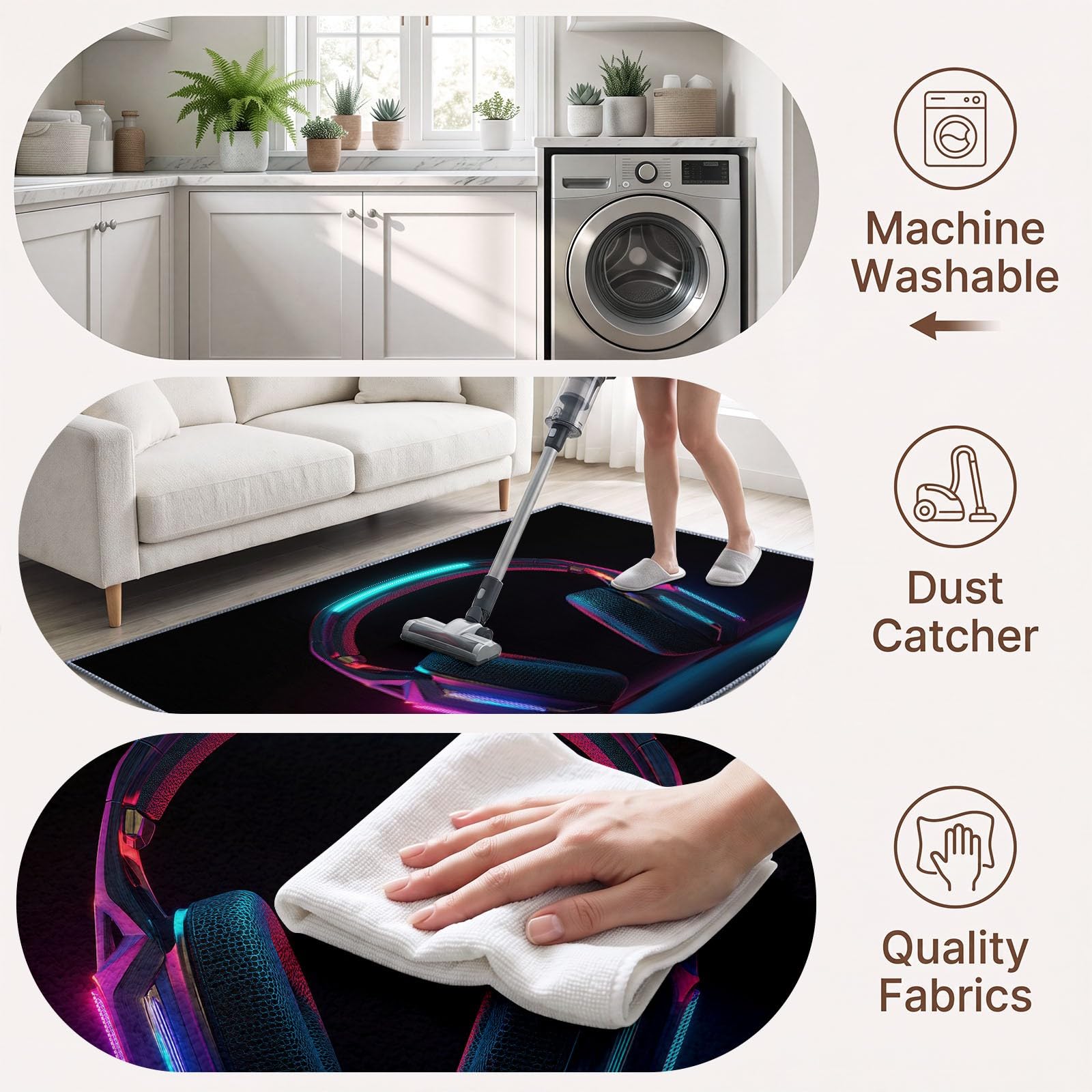Gaming Néon Grand Tapis Salon Antidérapant Lavable en Machine 200x300cm, Poil Ras Doux Casque Gaming Tapis pour Salle a Manger Bureau Cuisine Decoration Chambrel