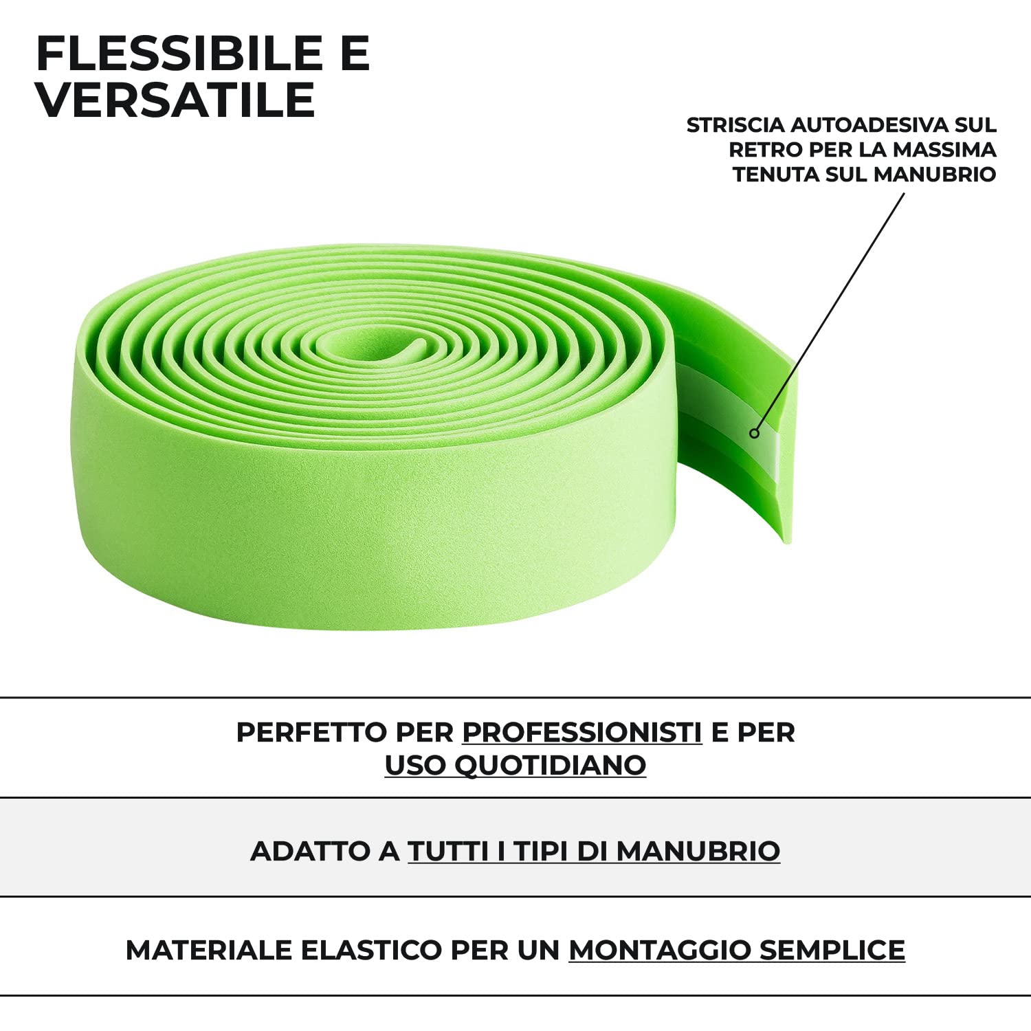 URBAN ZWEIRAD Resistente Nastro per Il Manubrio della Bici - Verde - Inclusi Tappi di Chiusura e Strisce adesive - Super Antiscivolo e Facile da Applicare - 200cm x 3cm (Verde)