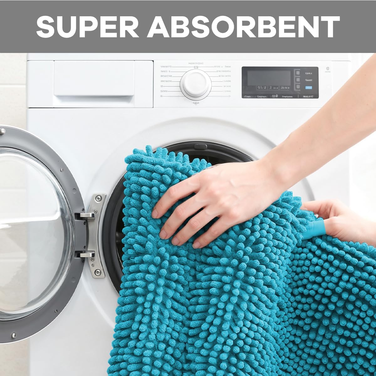 RUN HELIX Teal Bathroom Rug Set - 4 Piece with Toilet Lid Cover, Non Slip Mats, Extra Soft Chenille, Absorbent Shaggy, Perfect Plush U-Shaped Toilet Rug - Image 3