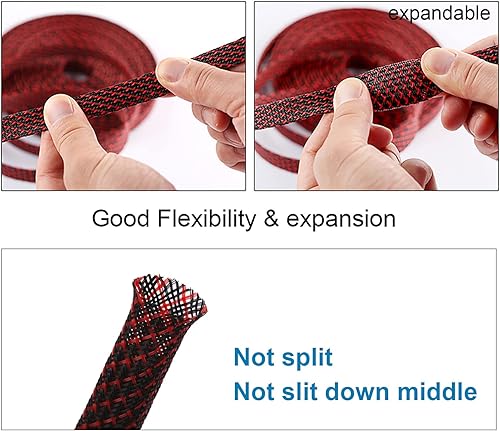 Miniatura 18 de Alex Tech - Funda trenzada expandible de 1/4 pulgada para cables, material de tereftalato de polietileno (PET), 25 pies, color blanco Negro,Negro