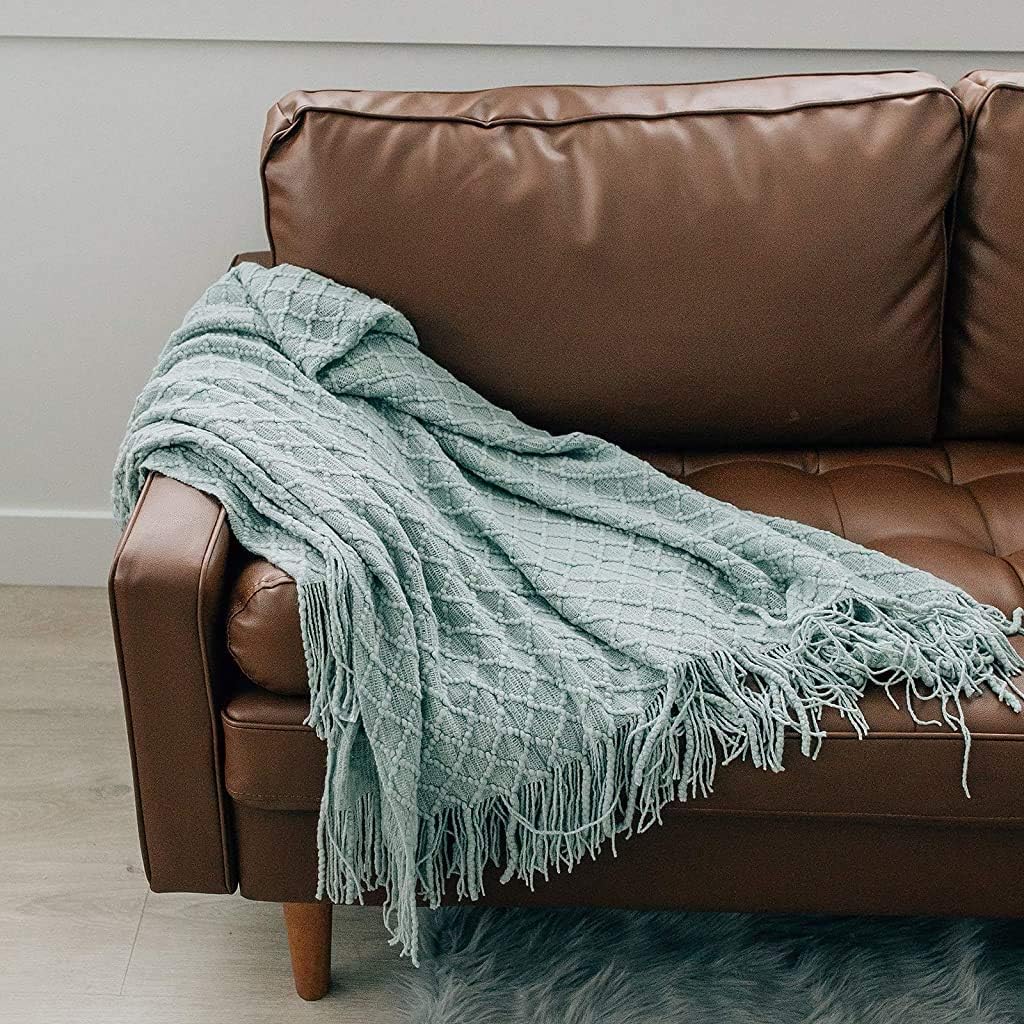GRACED SOFT LUXURIES Oversized Throw Blanket | Soft, Fluffy, Cozy Decorative Knitted Farmhouse Fringe Blankets | Sky Gray, X-Large - 60" x 80"