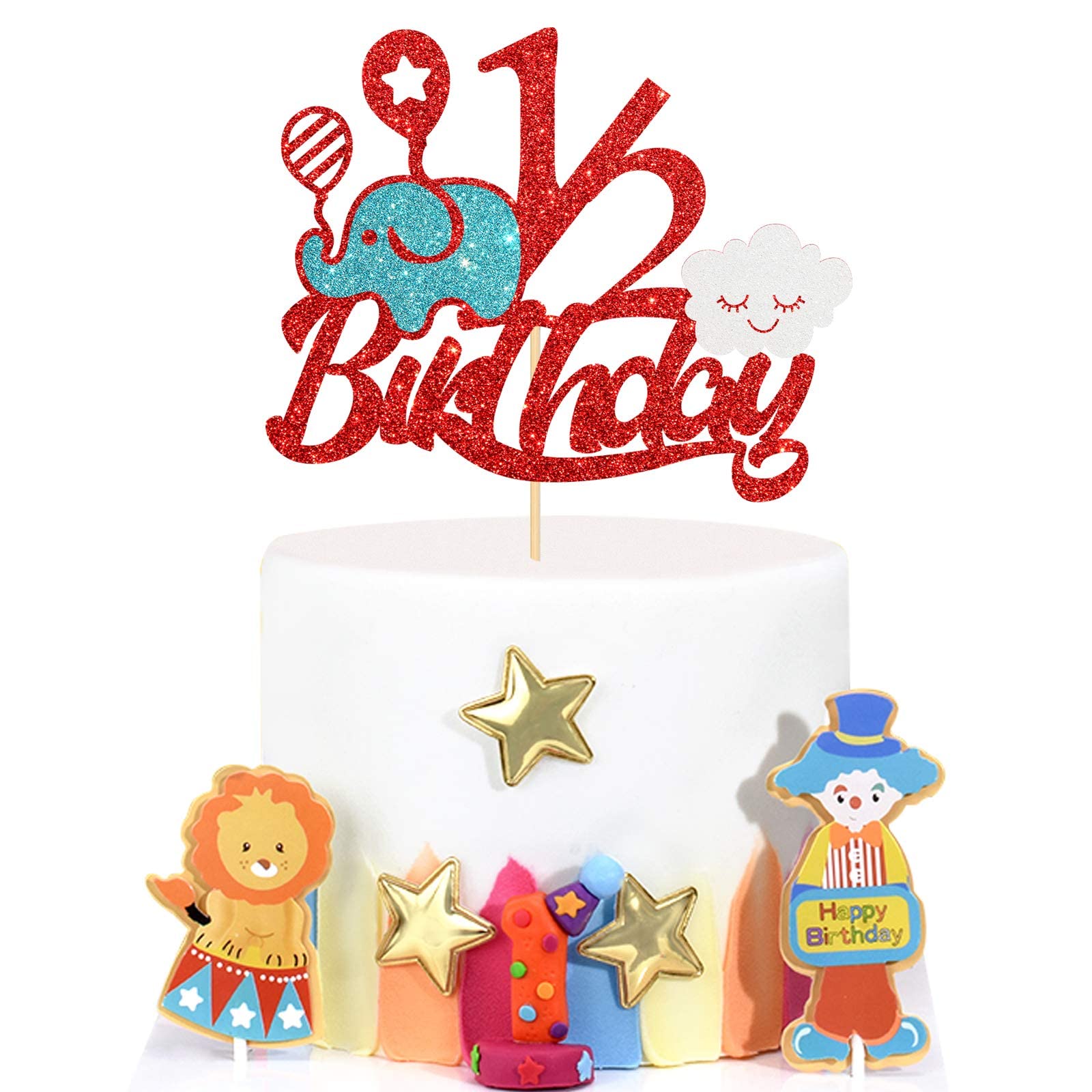 Festiko®Glitter 1/2 Birthday Cake Topper, Baby Half Year Old Cake Decor, Party Supplies Red - Image 4 thumbnail
