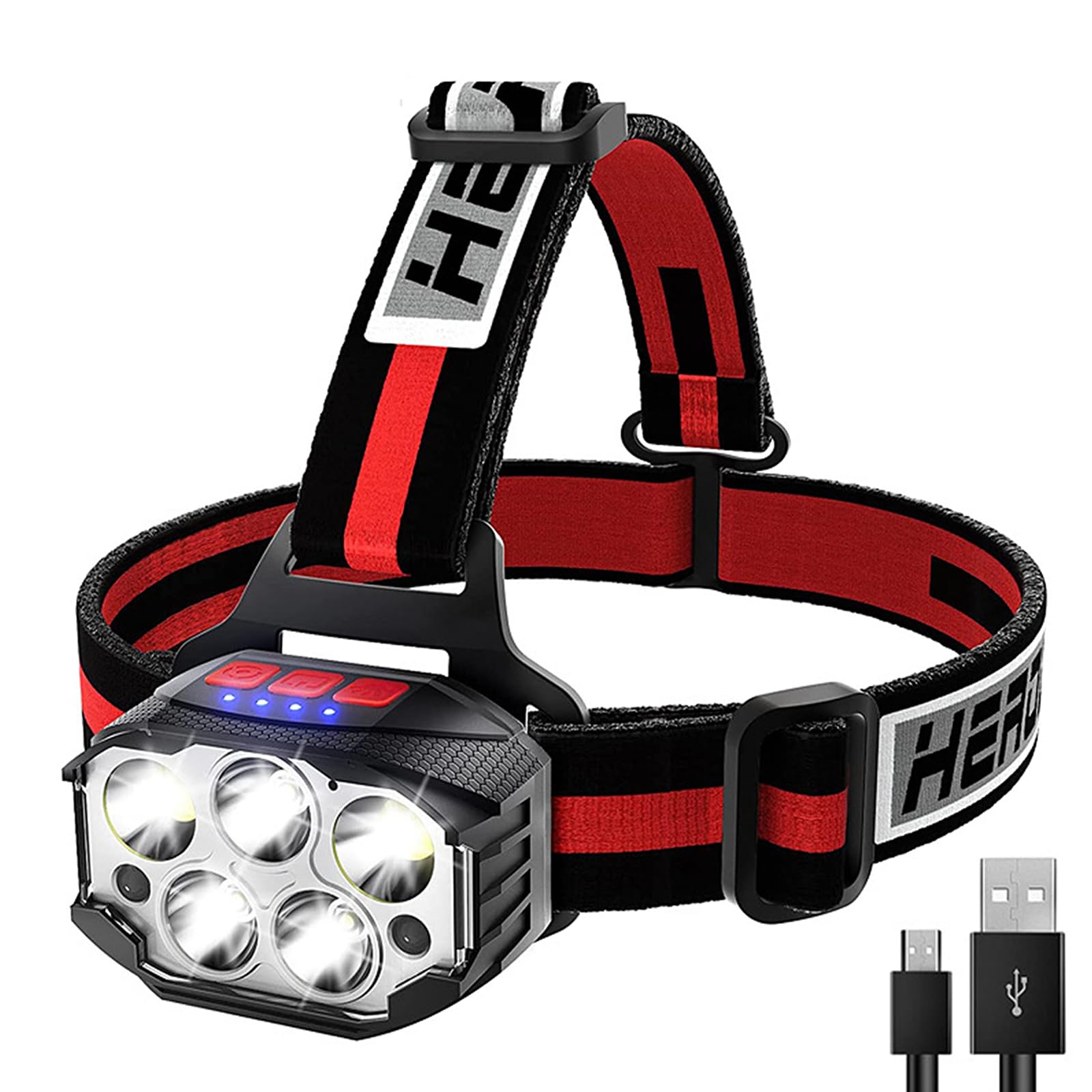 Head Torch Rechargeable, 1100 Lumens Super Bright Headlamp with 7 Light Modes & 7 Motion Sensor, Headlight with Red Light,Flashight, 90°Adjustable, Waterproof for Running, Camping, Hiking, Night Work