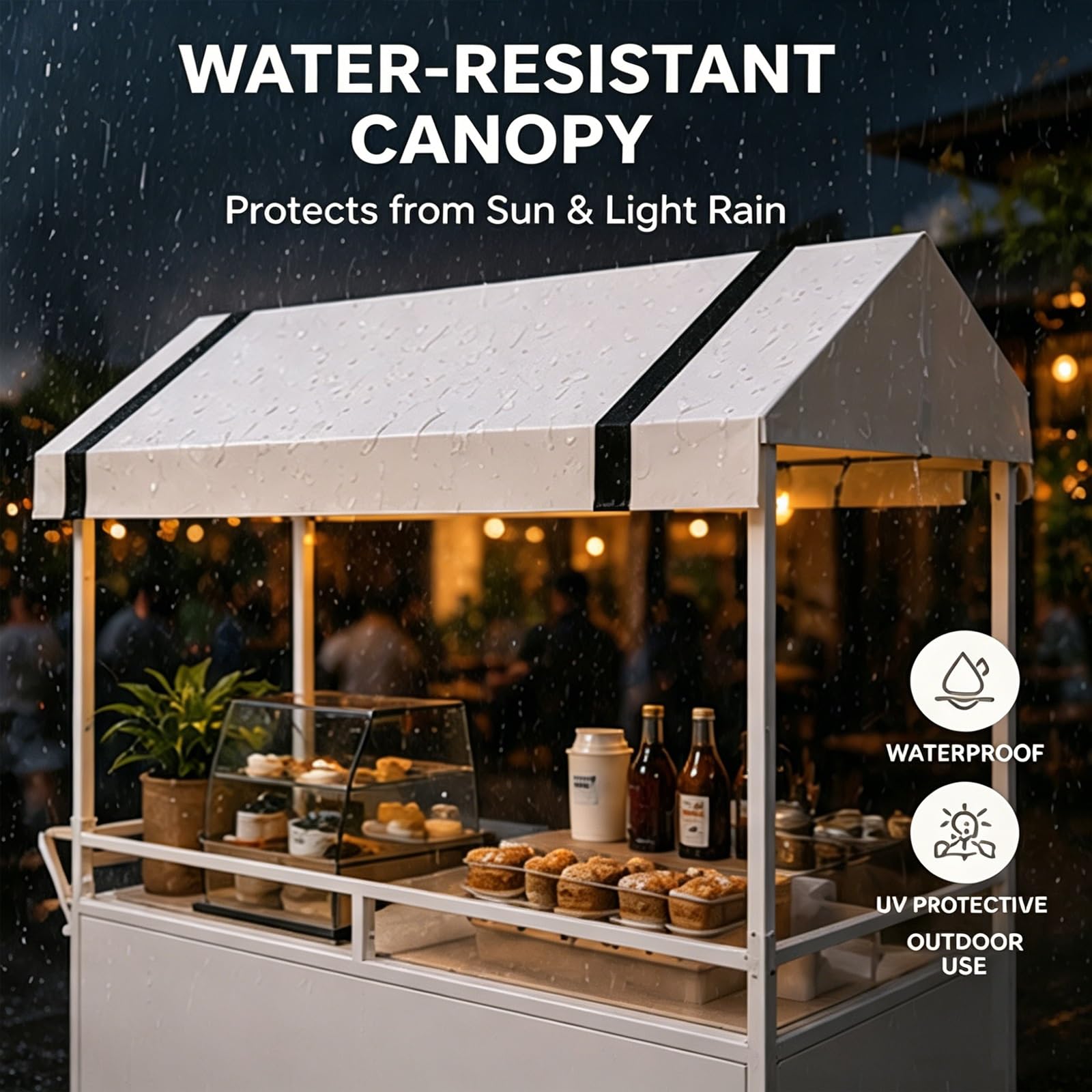 Carro de Venta Ambulante con Ruedas Giratorias de 360° y Toldo, para Mercados de Agricultores, Festivales, Playas, Eventos Al Aire Libre y Mercados Callejeros(Yellow,120x60x190cm/47x24x75in)