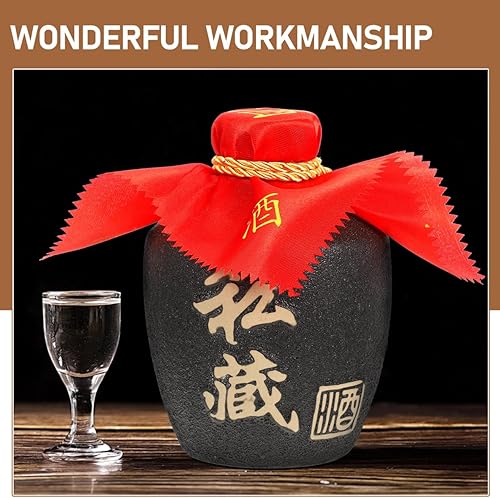 Miniatura 4 de Luxshiny Tarro de licor sellado con paño rojo y borla botella de vino chino de loza para almacenamiento y decoración del hogar