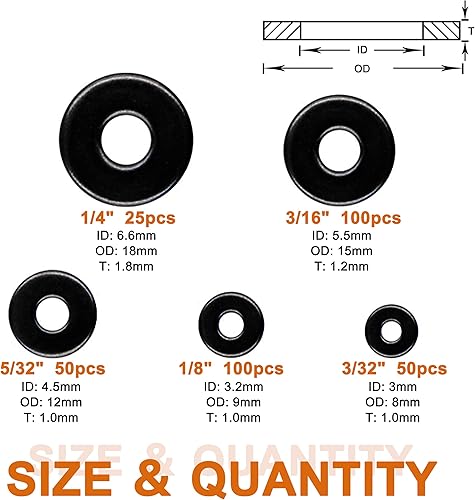 Miniatura 2 de ISPINNER Kit surtido de 325 arandelas de remache de respaldo, arandelas de acero inoxidable para remaches ciegos de diámetro 332 pulgadas 18