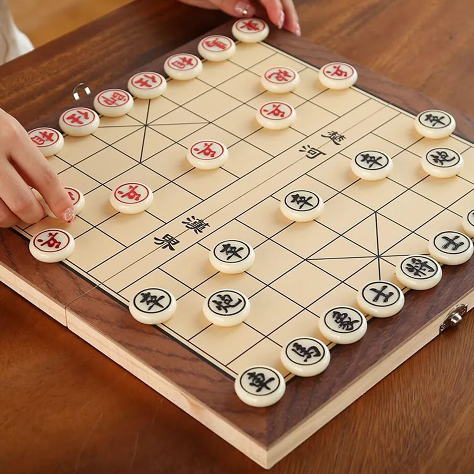 Jeu d'échecs Chinois avec Plateau Pliable en Bois, Portable, magnétique, Xiangqi, Traditionnel, Classique, éducatif, Jeu de stratégie, Jeu de Voyage pour débutants (Taille : 13,4 x