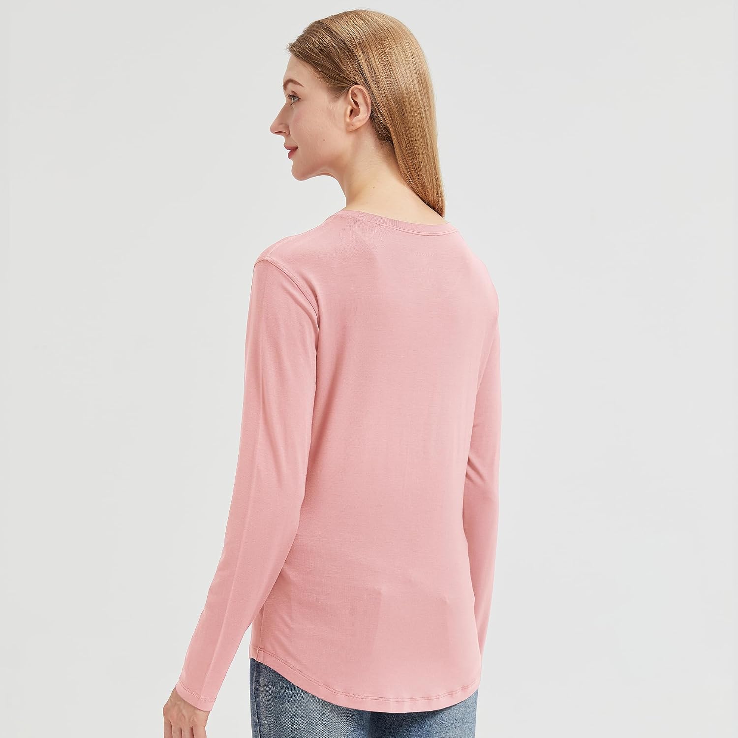 netdraw Women's Lightweight Bamboo Viscose T-Shirt Buttery Soft Curved Hem Long Sleeve Sleep Lounge Pajama Tops