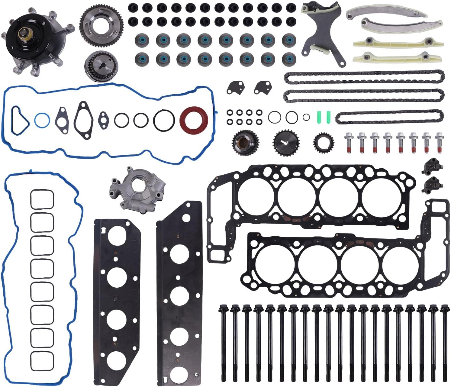 4.7L Engine Cylinder Head Gasket Set w/Timing Chain Oil Water Pump Fit for Chrysler Aspen for Dodge Dakota for Jeep Commander Grand Cherokee Ram 1500 08-13 4.7L V8 OE HS26157PT-2