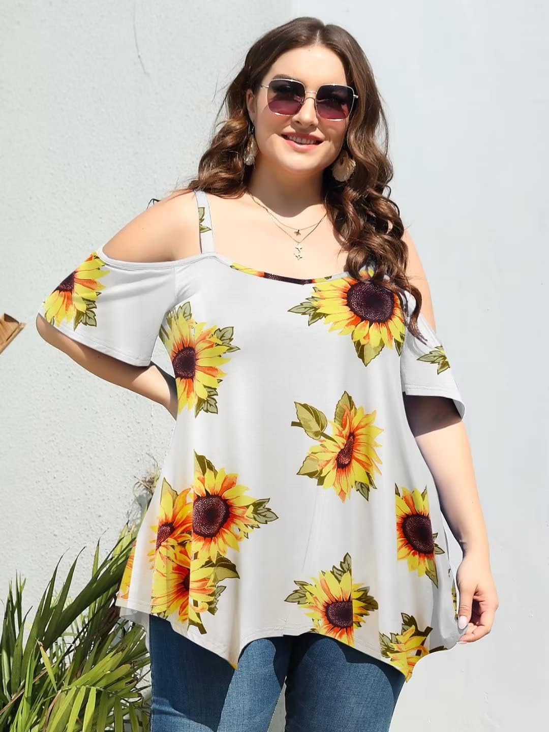 LARACE Cold Shoulder Tops for Womens Summer Clothes Spaghetti Strape Tunic Oversized Shirts Asymmetrical Plus Size Blouse - Image 4