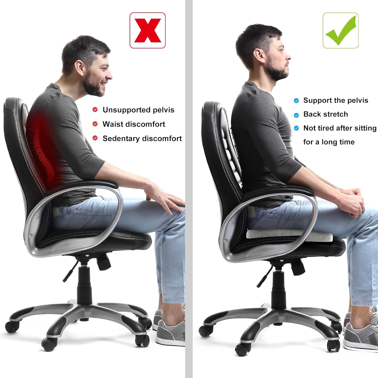 Seat Cushion, Chair Cushions, Seat Cushion for Office Chair, Memory Foam Coccyx Cushion for Tailbone Pain - Cushion for Office Chair Car Seat - Back Pain & Sciatica Relief : Everything Else