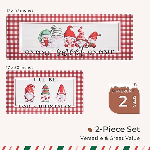Miniatura 6 de FRESHMINT Juego de 2 tapetes de cocina de Navidad para piso, antifatiga, impermeables y antideslizantes, acolchados, lavables, cómodos, para