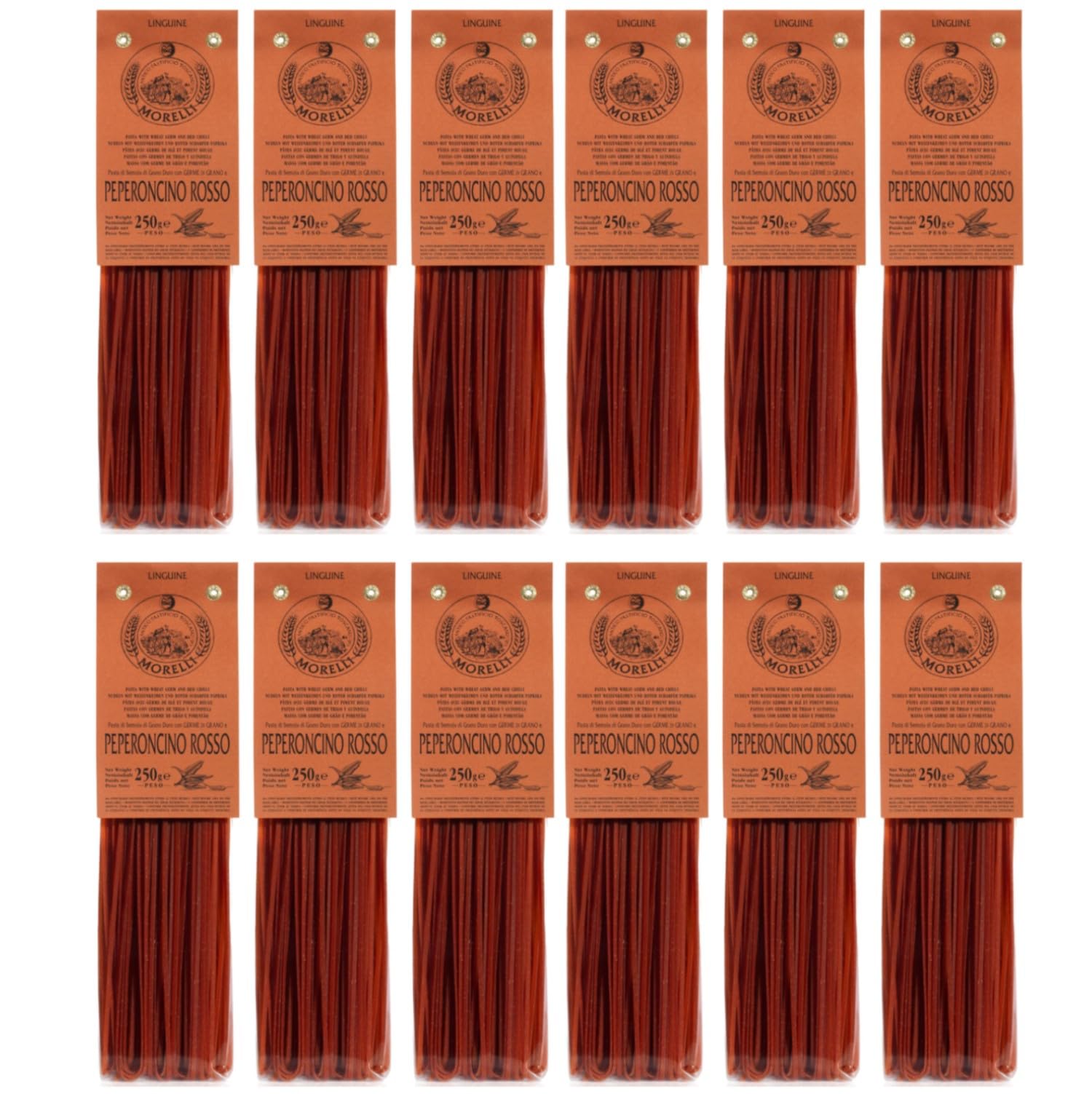 Morelli Peperoncino Rosso Linguine mit Peperoncino Pasta Nudeln Italien inkl. FeinWert E-Book (12 x 250g)