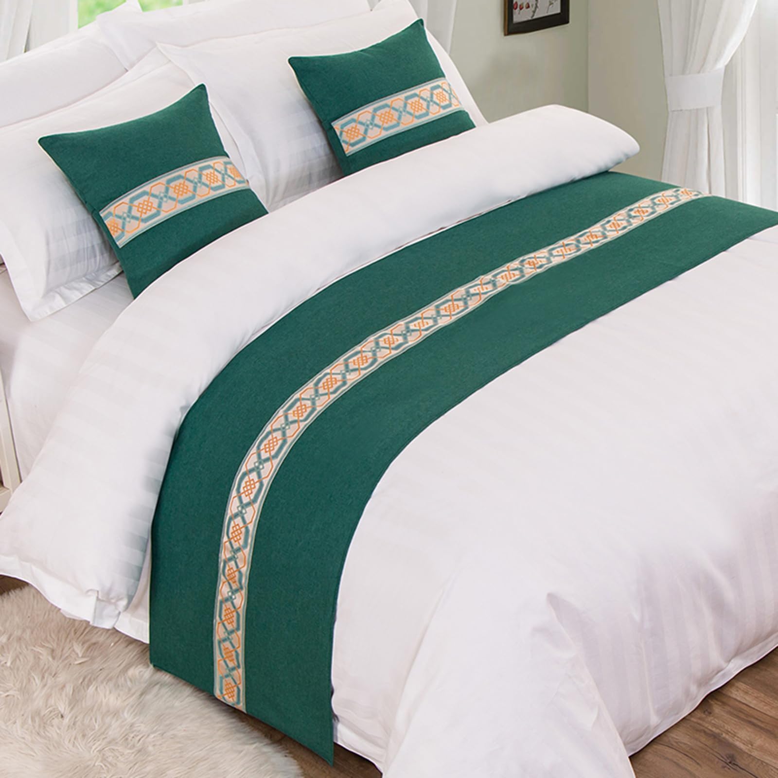 QRGMKL Graphic Print Bed Runners King Size, Luxury Bed Scarf Double Bedspread for Bedroom Hotel Home Decoration-Dark Green||180X50cm for 1.2m Bed