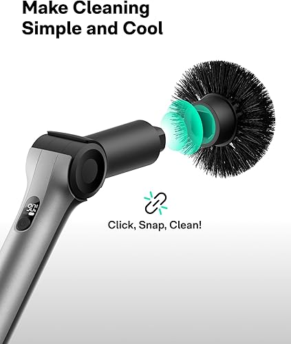 Miniatura 9 de HOTO Flexi™ Cepillo de limpieza eléctrico sin cables con giro, ángulo ajustable, mango extensible, pantalla inteligente, impermeable IPX7, potente