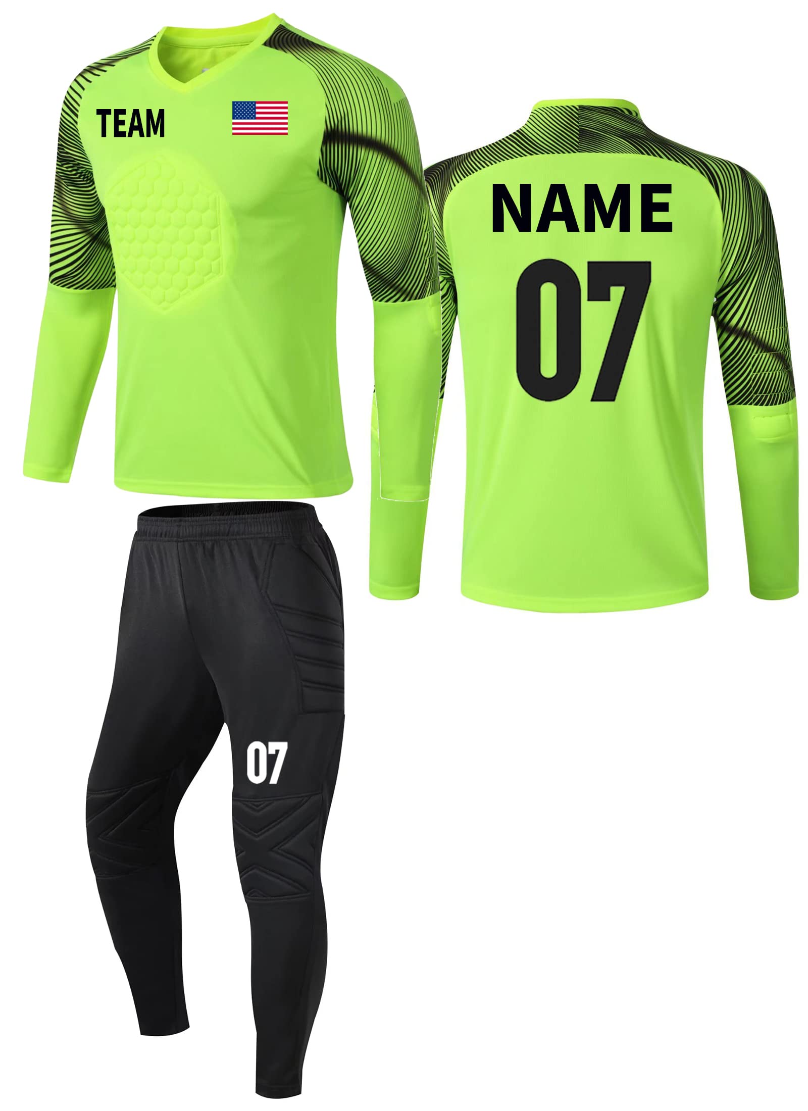 TOMIYO Custom Goalkeeper Padded Jersey Men and Shorts,Youth Soccer Goalie Shirts and Pants,Adult Long Sleeve Keeper Uniform Kit Green