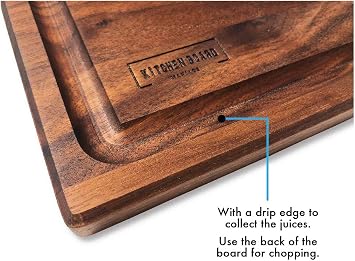Large Walnut Wood Cutting Board by Kitchen Board Maniacs - 16x10,5 Hardwood Chopping Board and Carving Countertop Block with Juice Drip Groove