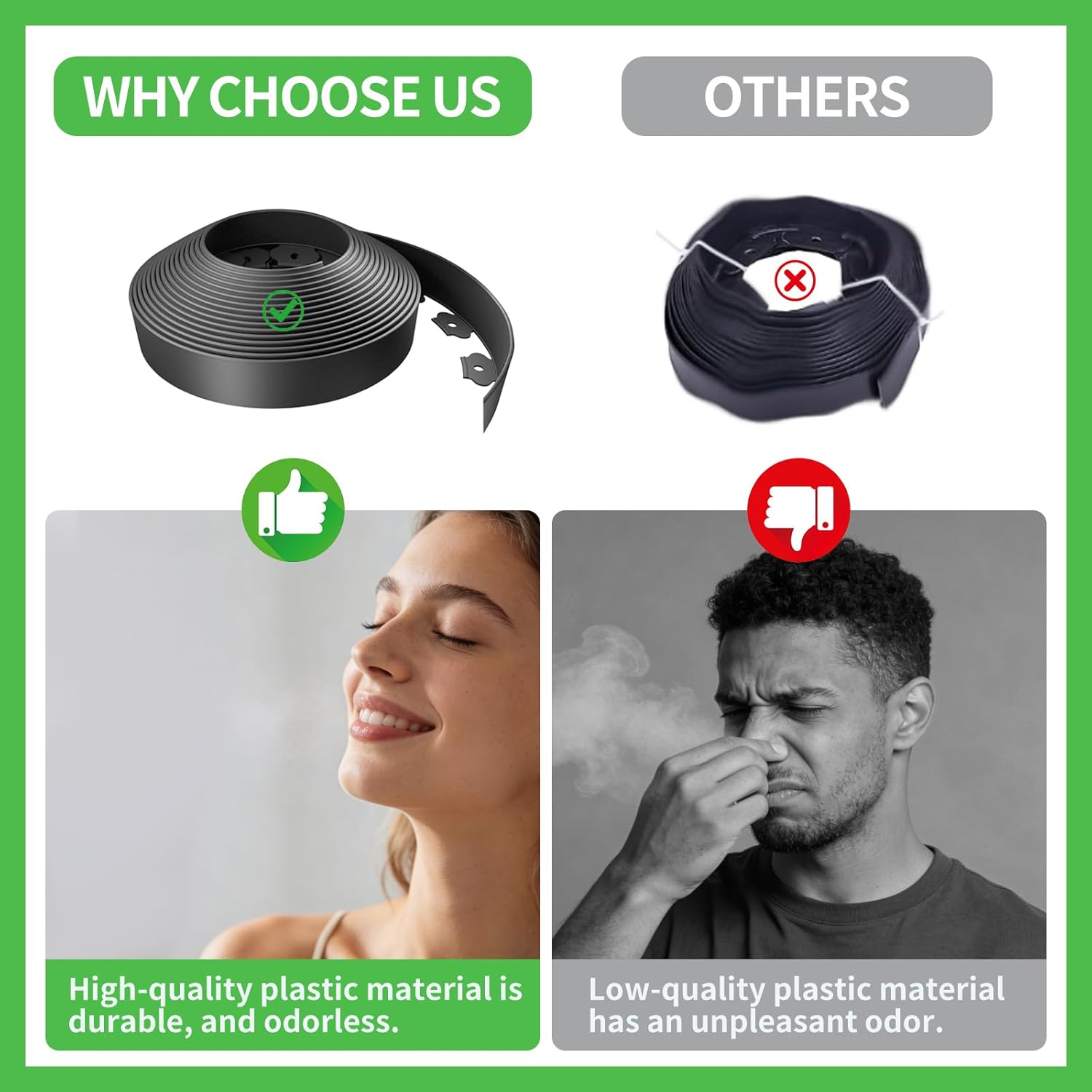 Kryonix Landscape Edging, Garden Edging 4 Inch Tall 60 FT Plastic Flexible with 75 Stakes for Gardens, Lawns, Landscaping, Flowerbeds