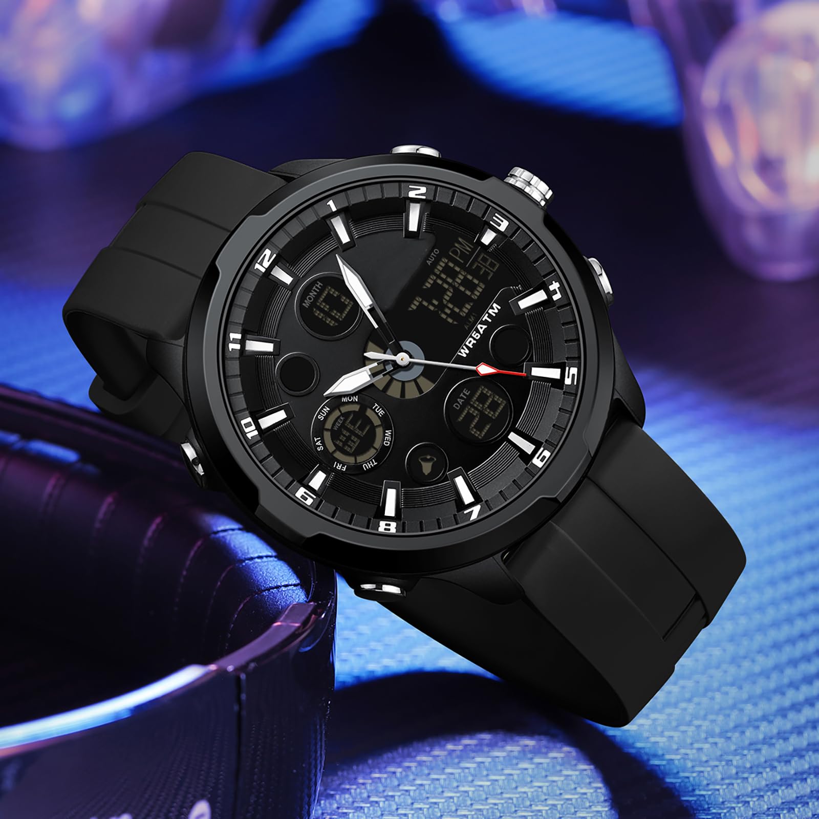 findtime Montre de sport numérique étanche pour homme, alarme, chronomètre, veilleuse, alertes horaires, grand cadran en silicone, montre militaire pour gym, natation, course à pied, utilisation