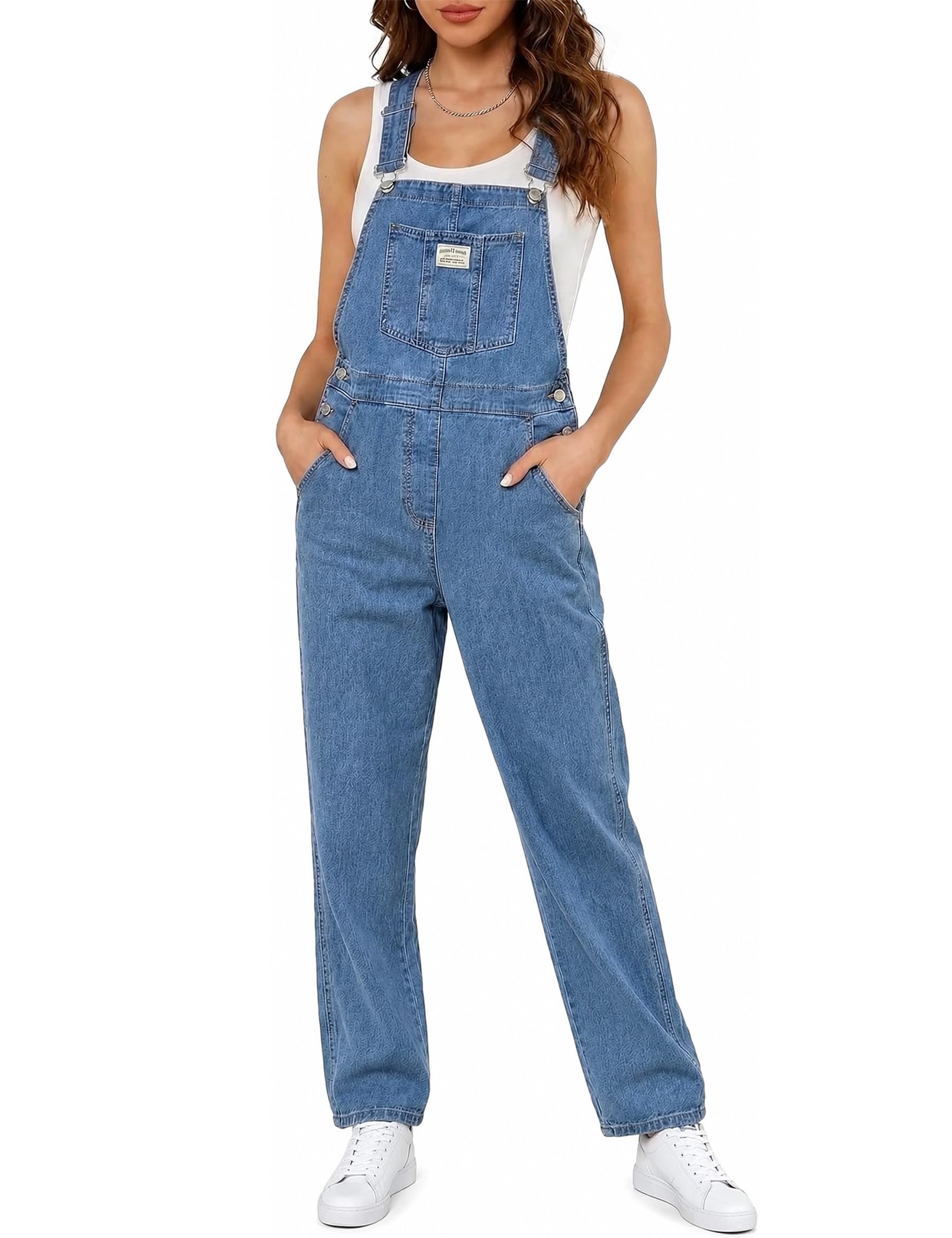 Fengbay Damen Jeans Latzhose Casual Baggy Gerades Bein Denim Bib | Verstellbaren Trägern Jumpsuit mit Taschen, Handy Patch Pockets, Lässiger Alltagslook für Jede Jahreszeit
