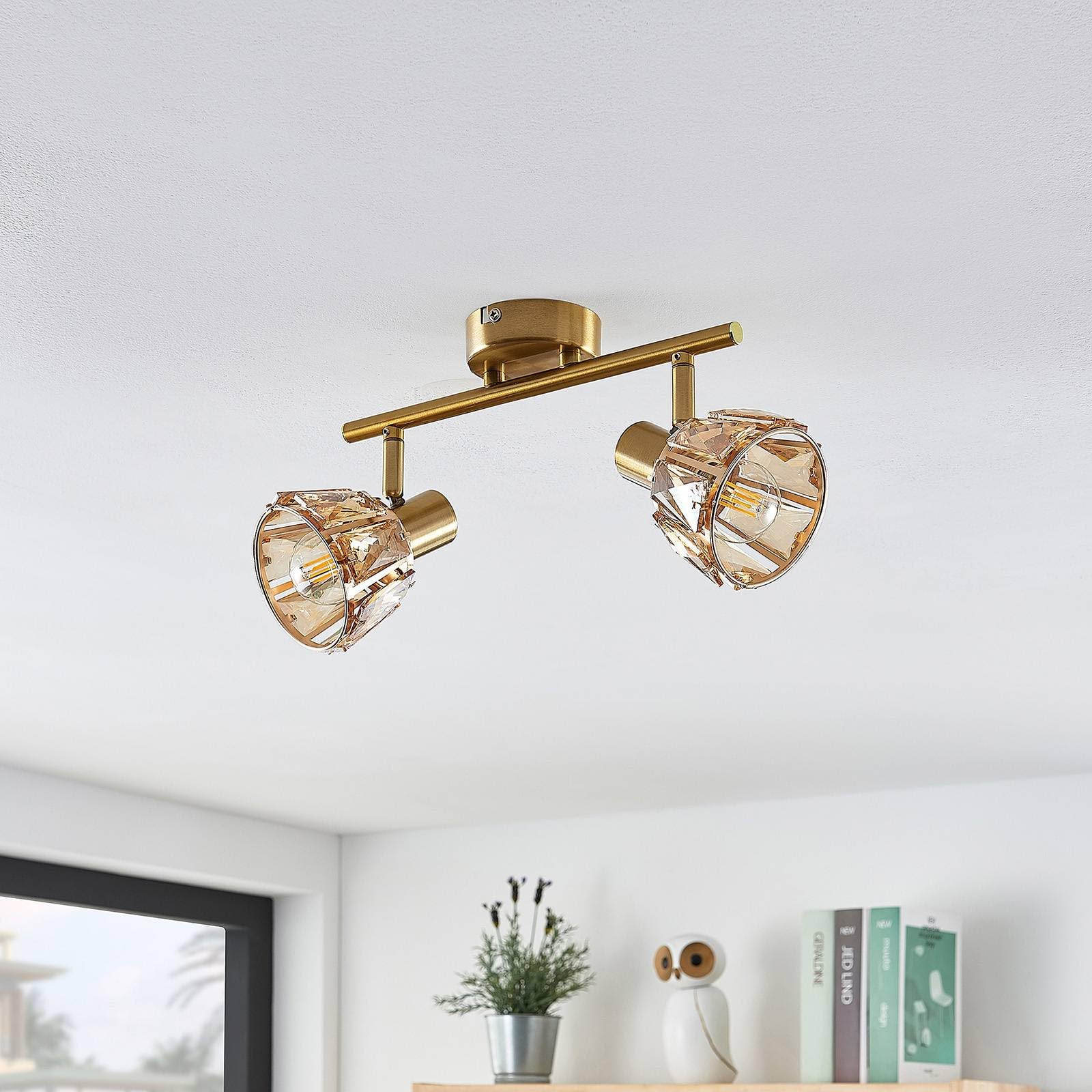 Lindby lámpara de techo en latón, transparente, plafón | lámpara de salón, e14, 2 bombillas, vidrio para sala de estar, salón, pasillo, comedor
