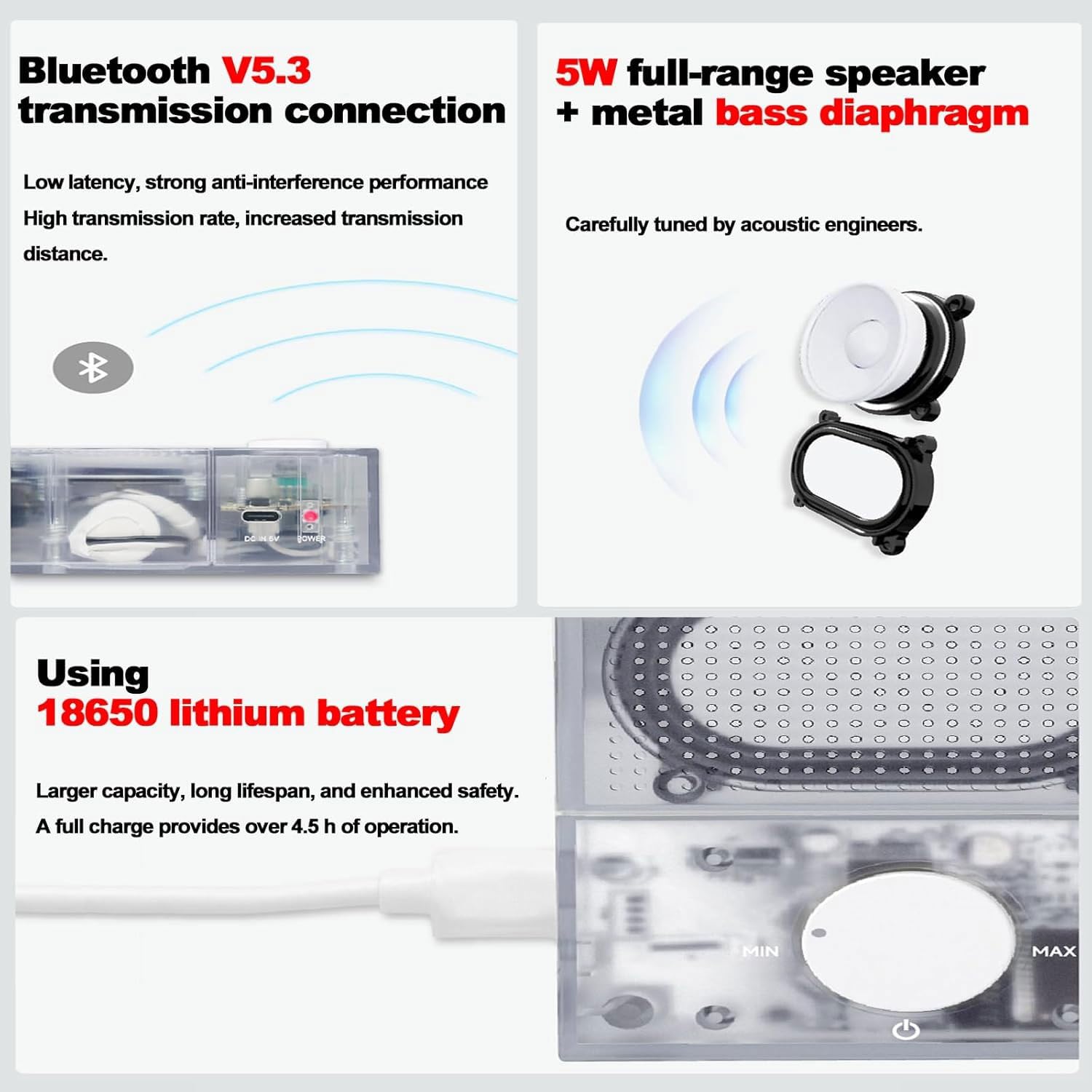 Lettore CD 3 in 1 con altoparlante Bluetooth staccabile, design portatile e ricaricabile, uscita stereo da 3,5 mm per la casa o l'ufficio