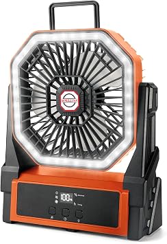 Portable Fan for Travel, 20000mAh Rechargeable Camping Fan, Battery Operated with Hanging Hook