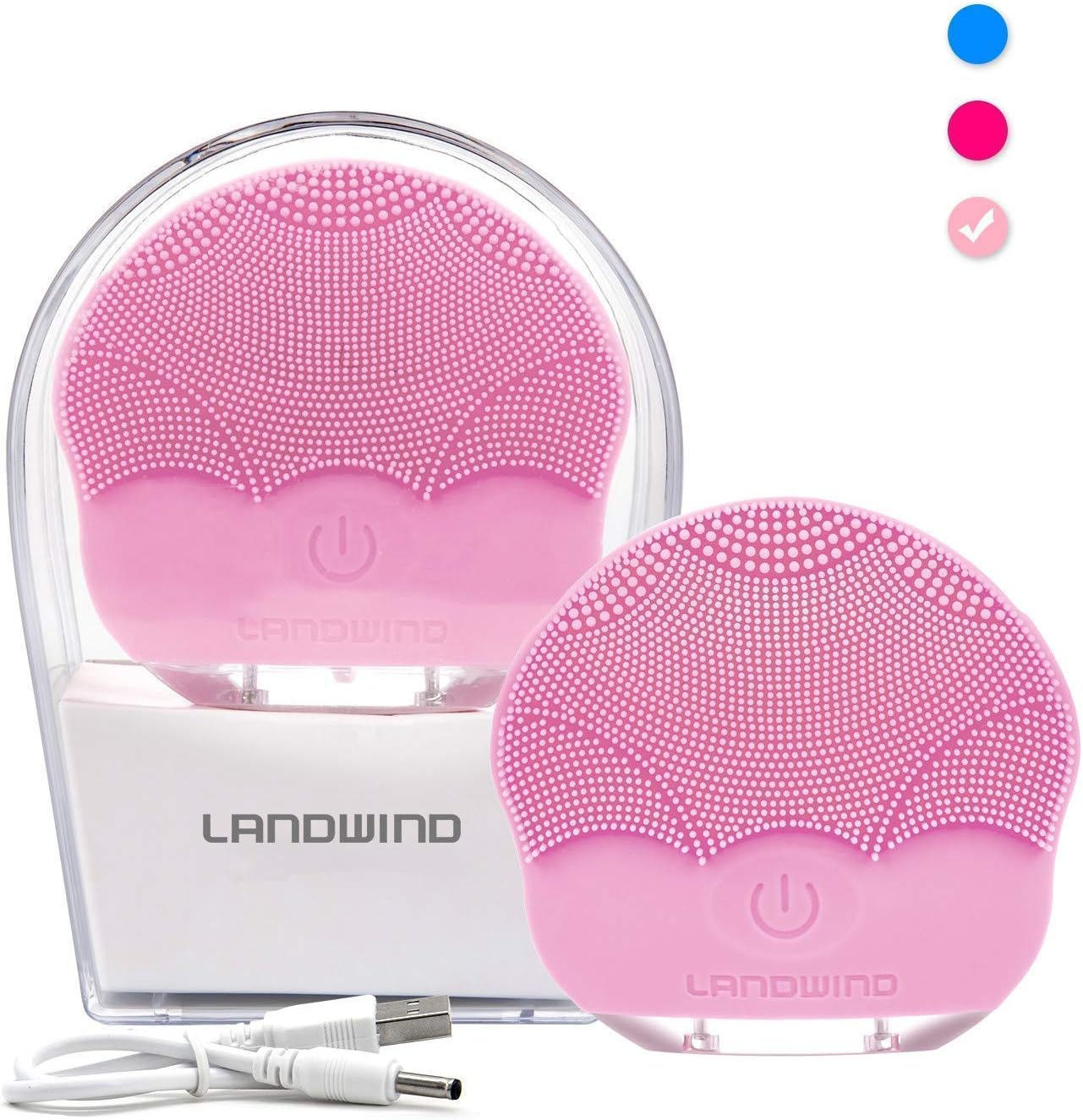 Facial Cleansing Brush,LANDWIND Silicone Face Cleaner Brush Electric Exfoliating Vibrating Waterproof for Anti-Aging Anti-wrinkle Skin Cleanser Makeup Removal (pink)