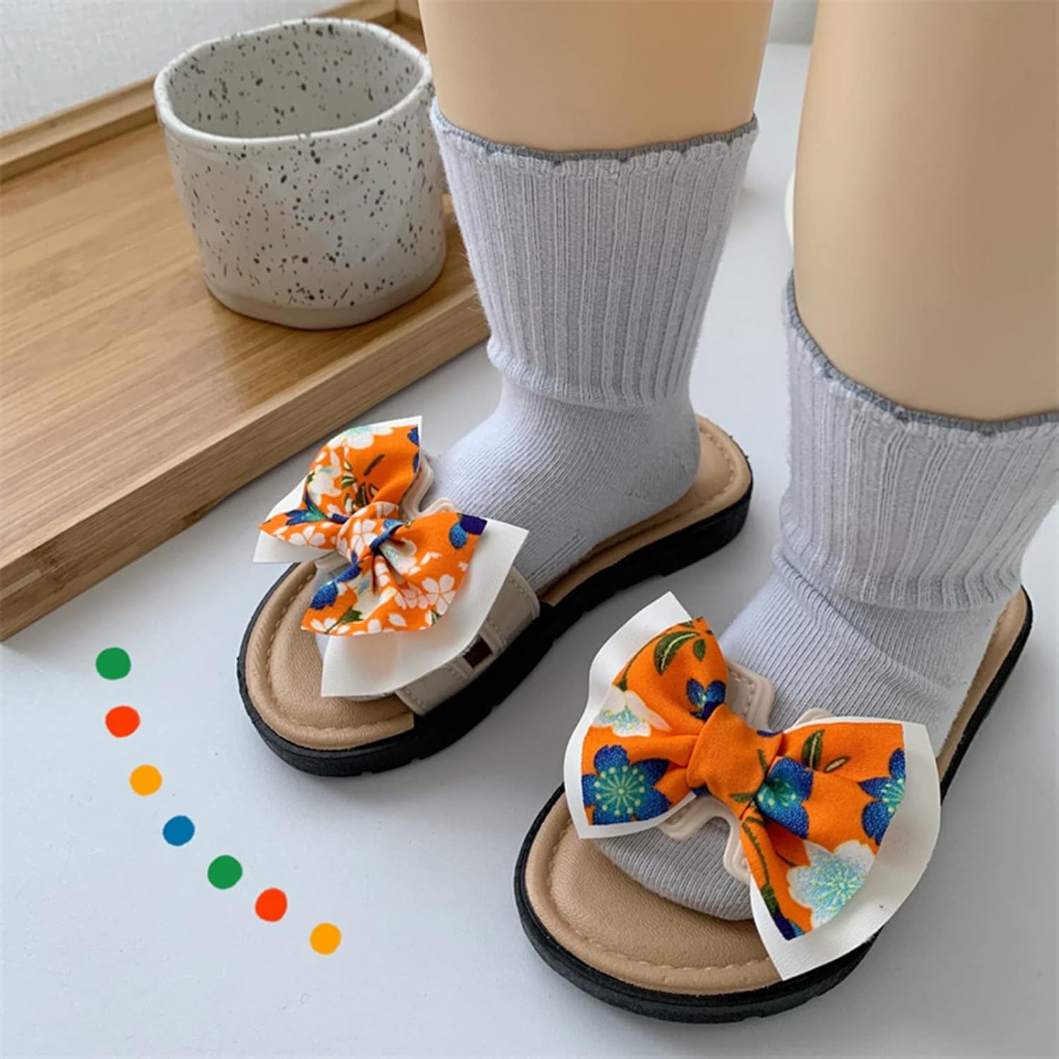 Toddler Girl's Slip On Sandals Cute Bow Sandal Round Open Toe Summer Bach Leather Sandals Lightweight Comfort Shoes