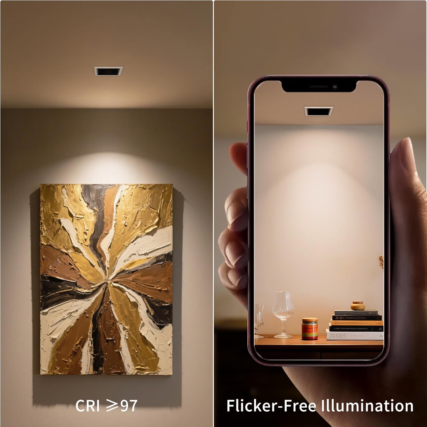 3 Inch Square 12W LED Dimmable Recessed Downlight, Home Indoor Directional Ceiling Spotlight Surface Fixture with 36° Beam Angle, Honeycomb Mesh Anti-Glare Design, Includes Junction Box