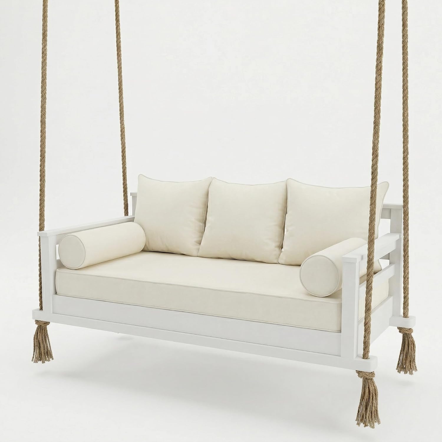 Twin Size Porch Swing Bed Pillow Cushion Cover Slipcover with Zipper 6in1 Outdoor Piping Trim Daybed Mattress Cover 75×39×6" Customizable - Only Cover (Off-White)