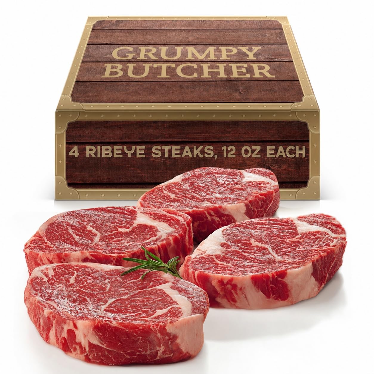Grumpy Butcher Large Ribeye Steaks, 1 Pack (12 oz) - Prime Steakhouse Beef Ribeye Steak Meat - Birthday Gifts for Men in Grumpy Butcher Meat Gift Packages Specials Option