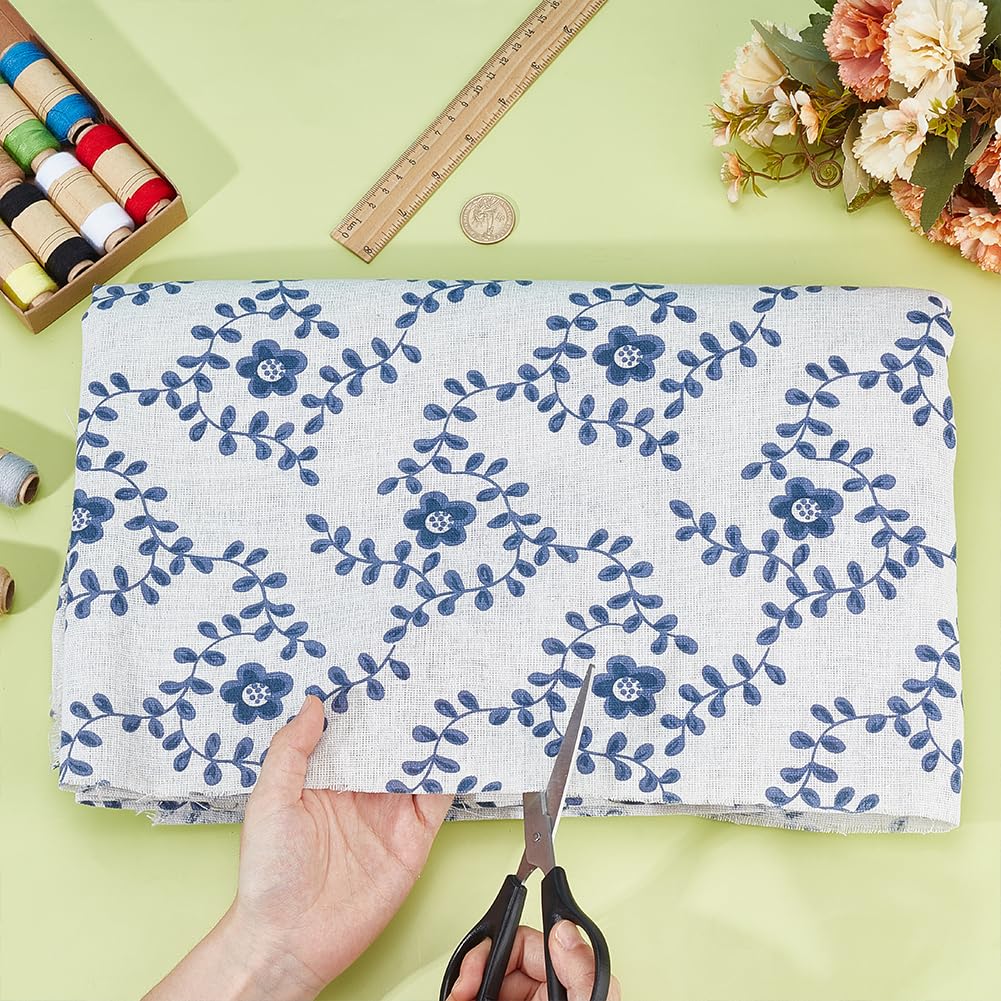BENECREAT 3 m Leinenstoff Mit Blumenmuster 1.54m Breiter Dekostoff Für Polster Näh Und Quiltstoff Zum Nähen von Kleidung Und Basteln Blue & White