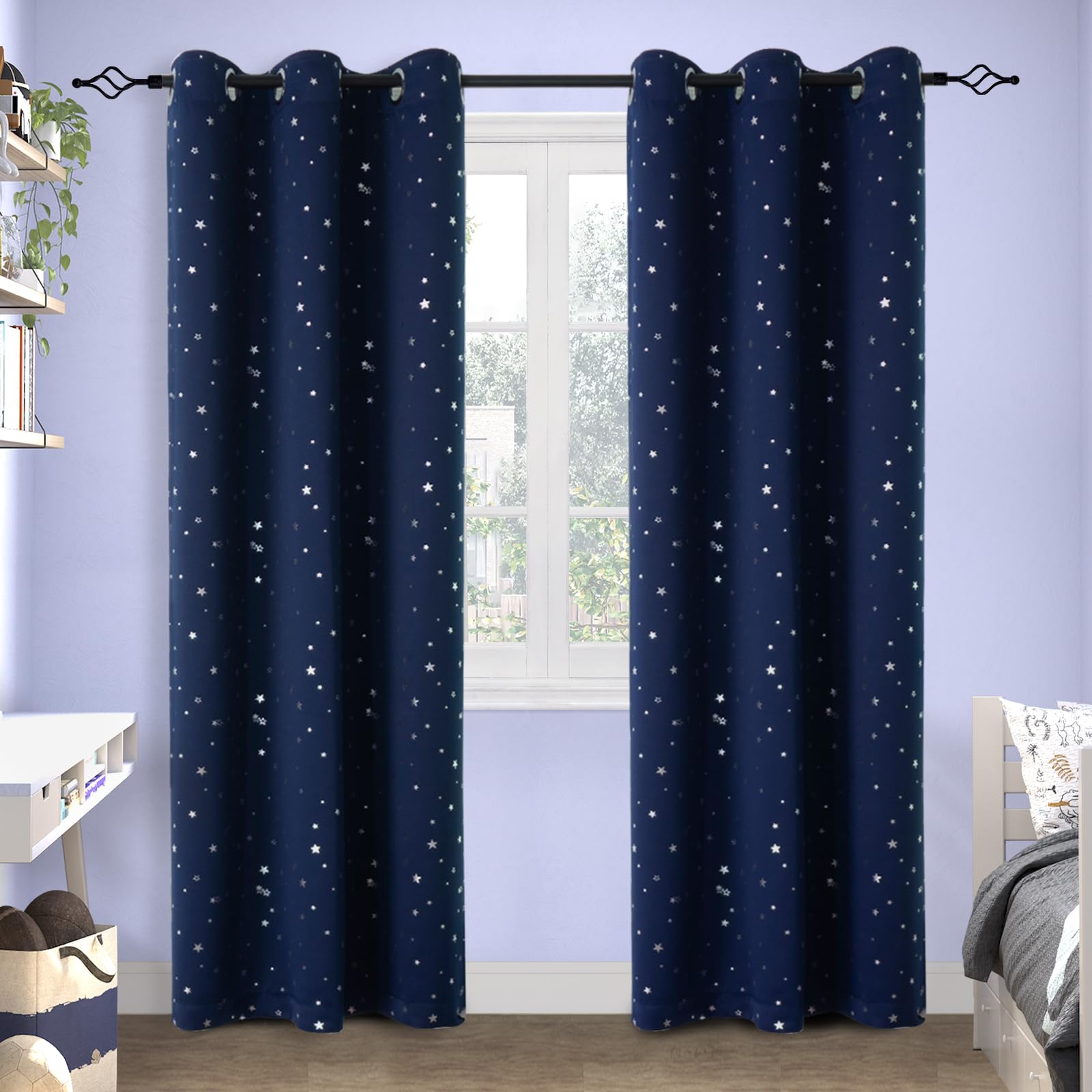 BGment Navy Blue Blackout Curtains for Kids Bedroom 84 Inch Long - 2 Panels