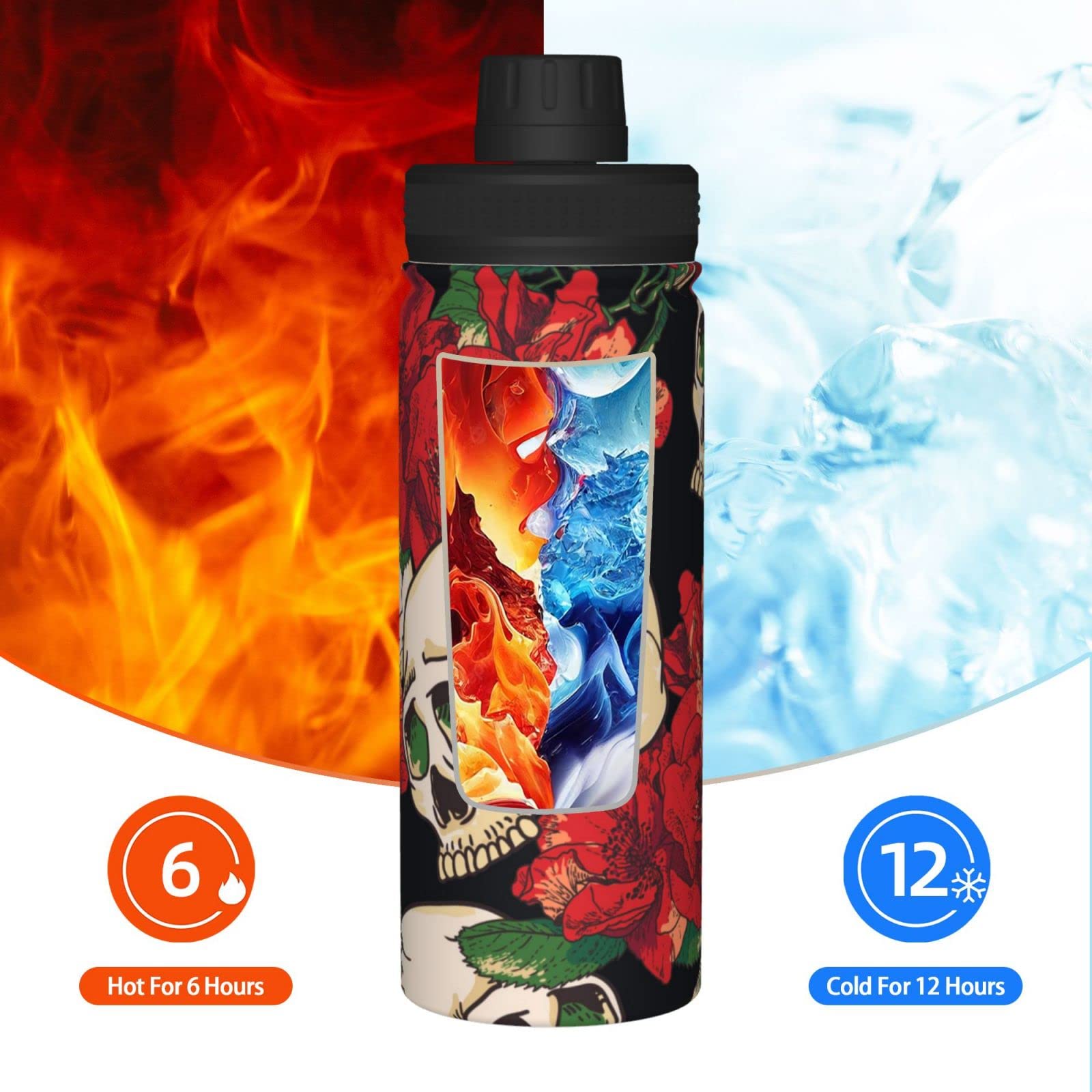 Rose And Skull Sport-Wasserflasche, 510 ml, isolierte Edelstahl, auslaufsichere Wasserflasche für Reisen, Fitnessstudio, Büro
