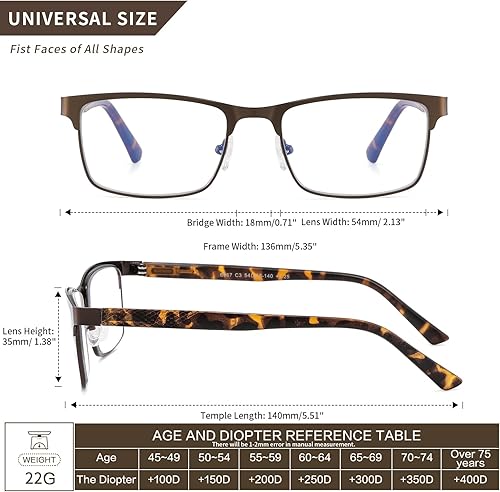 Miniatura 5 de Kafirlo Progressive Multifocal Reading Glasses Men No Line Multifocus Transition Blue Light Readers Trifocal Wide Metal Frame