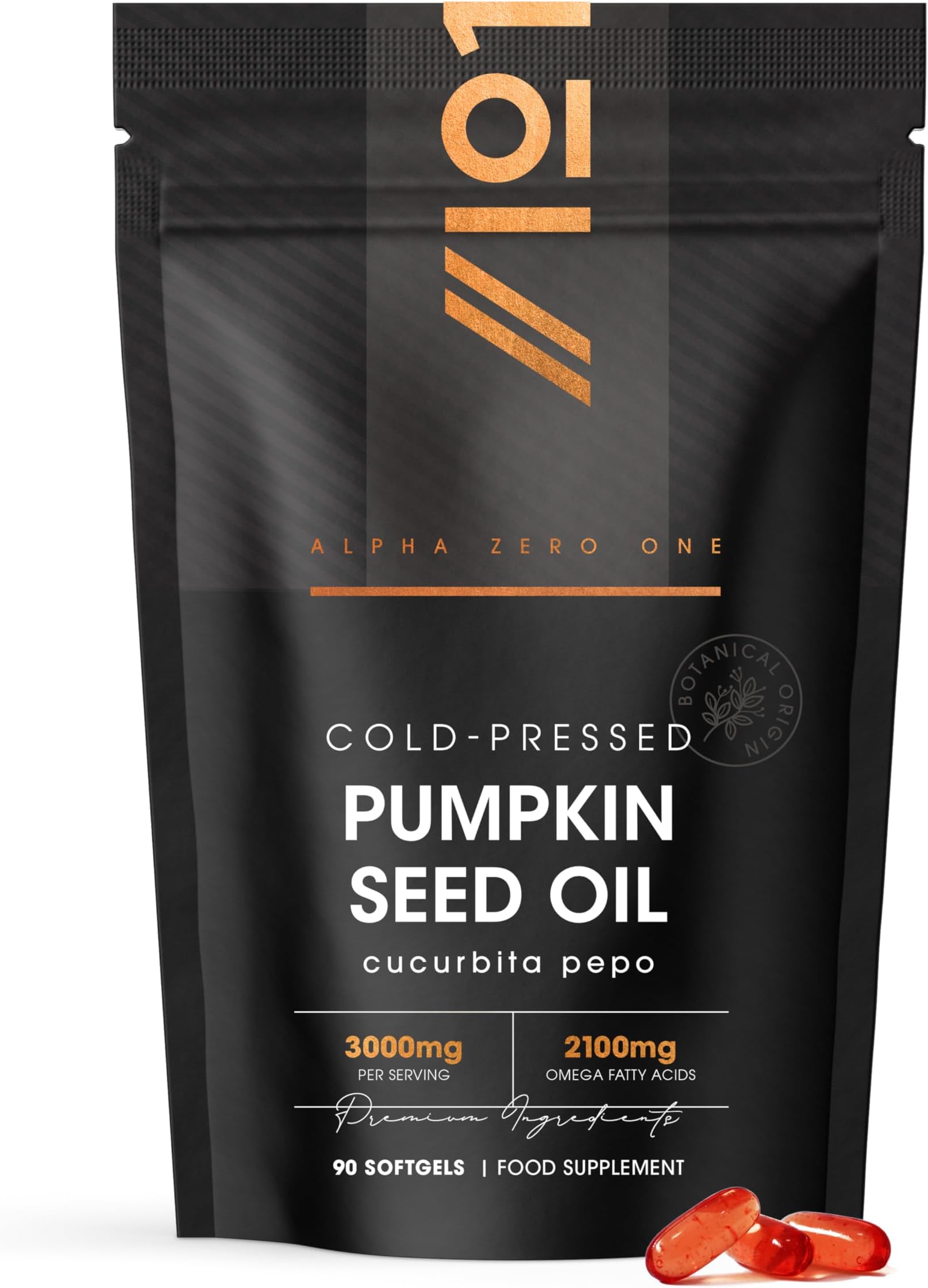 Pumpkin Seed Oil 1000mg - 90 Softgels - 100% Cold Pressed - No Additives (3 Months Supply) by Alpha01
