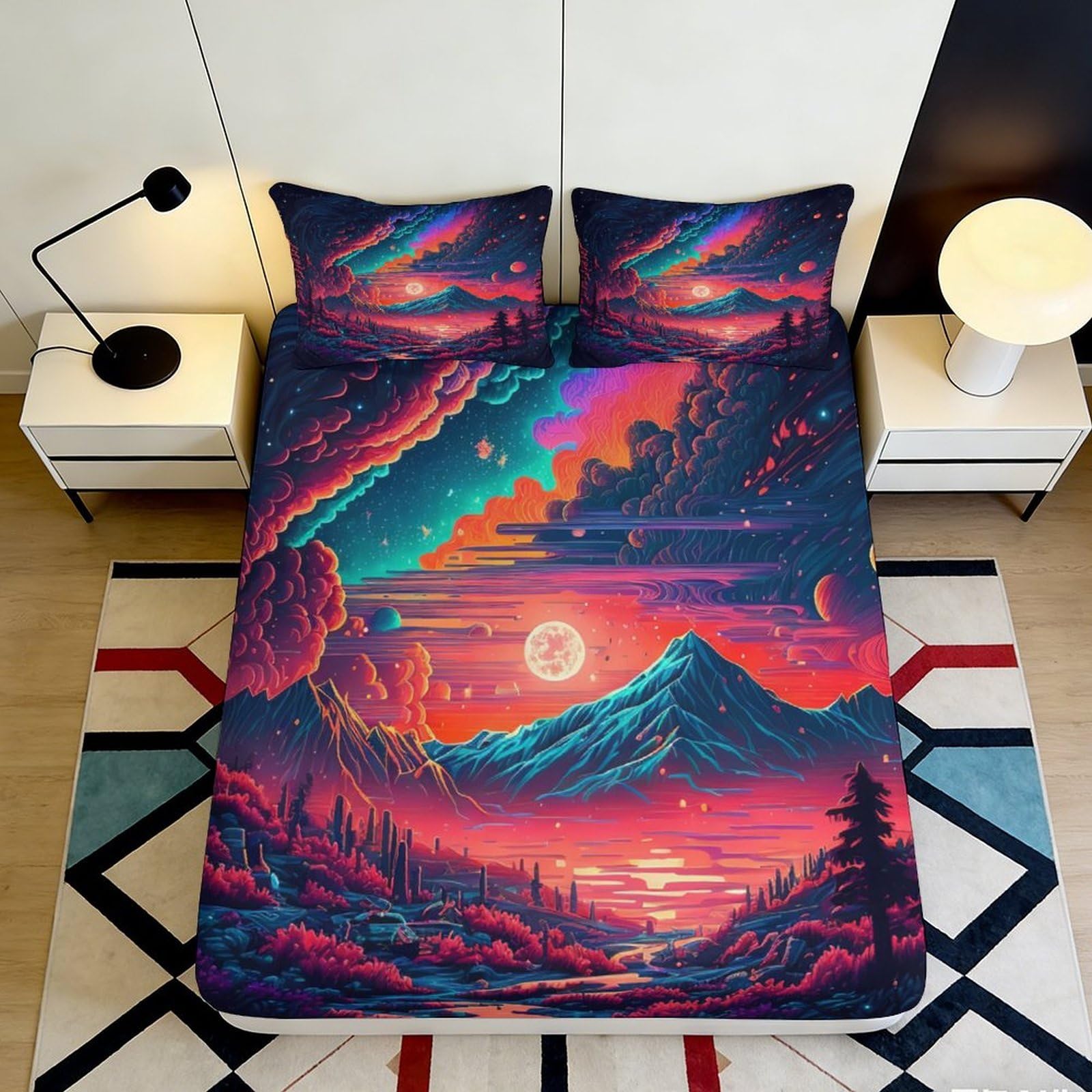 Pnayamiorkfel Style-4 3D Printed Sunset Mountain Fitted Sheet Microfiber Soft Breathable Night Sky Mattress Cover For Bedroom Dorm Decor 90X200x25cm