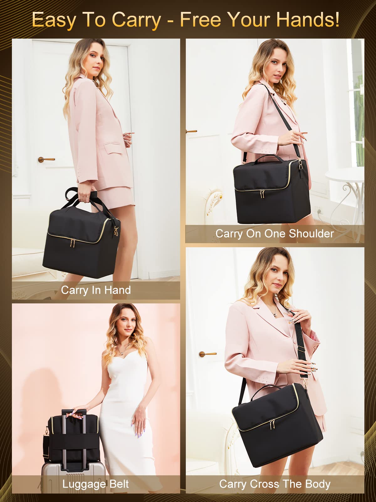 Deciniee Large Makeup Travel Train Case, Upgraded Plus Size Nail Supply Organizers and Storage for Nail Tech, Black 4 Tier Cosmetic Train Case Makeup Box, Nail Polish Makeup Organizer and Storage Bag