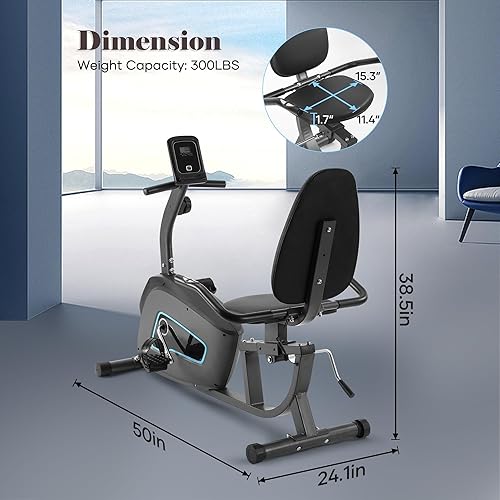 Miniatura 9 de Exercise Bike Recumbent Exercise Bike for Home Stationary Bike Sturdy Quiet 8 Levels Large Comfortable Seat Heart Rate Handle & Device Holder 300 LB