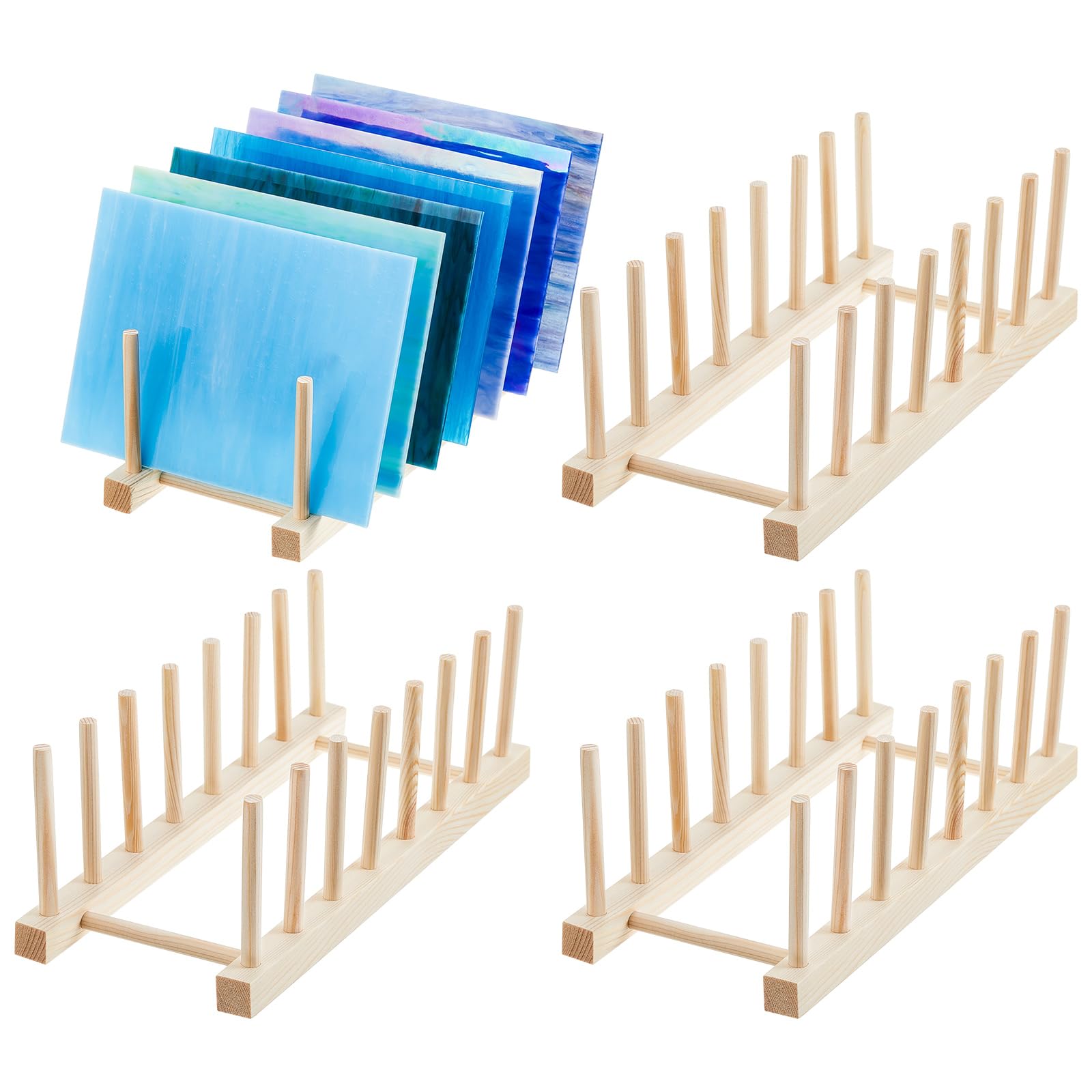 Juexica 4 Pcs Bamboo Stained Glass Rack - Secured Stability - Stained Glass Storage Holder & Organizer - 28 Cubicles - Wood Color - 12.2 x 5.12 x 4.13 Inches-image-39