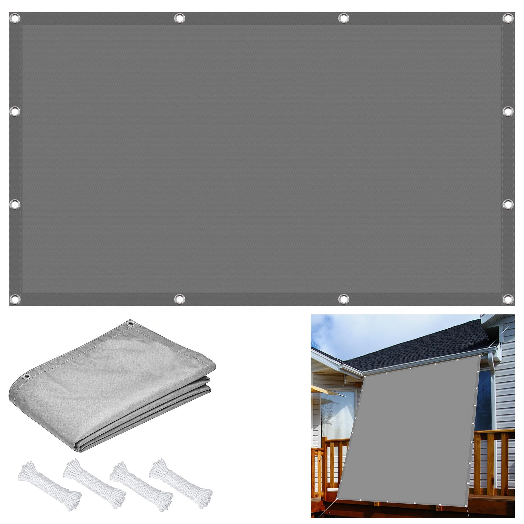 Sonnensegel Rechteckig mit Ösen 90 x 300 cm Sonnensegel Sonnenschutz 95% UV Schutz inkl Befestigungsseile für Pflanze Pergola Zaun Balkon Außen Hof, Hellgrau