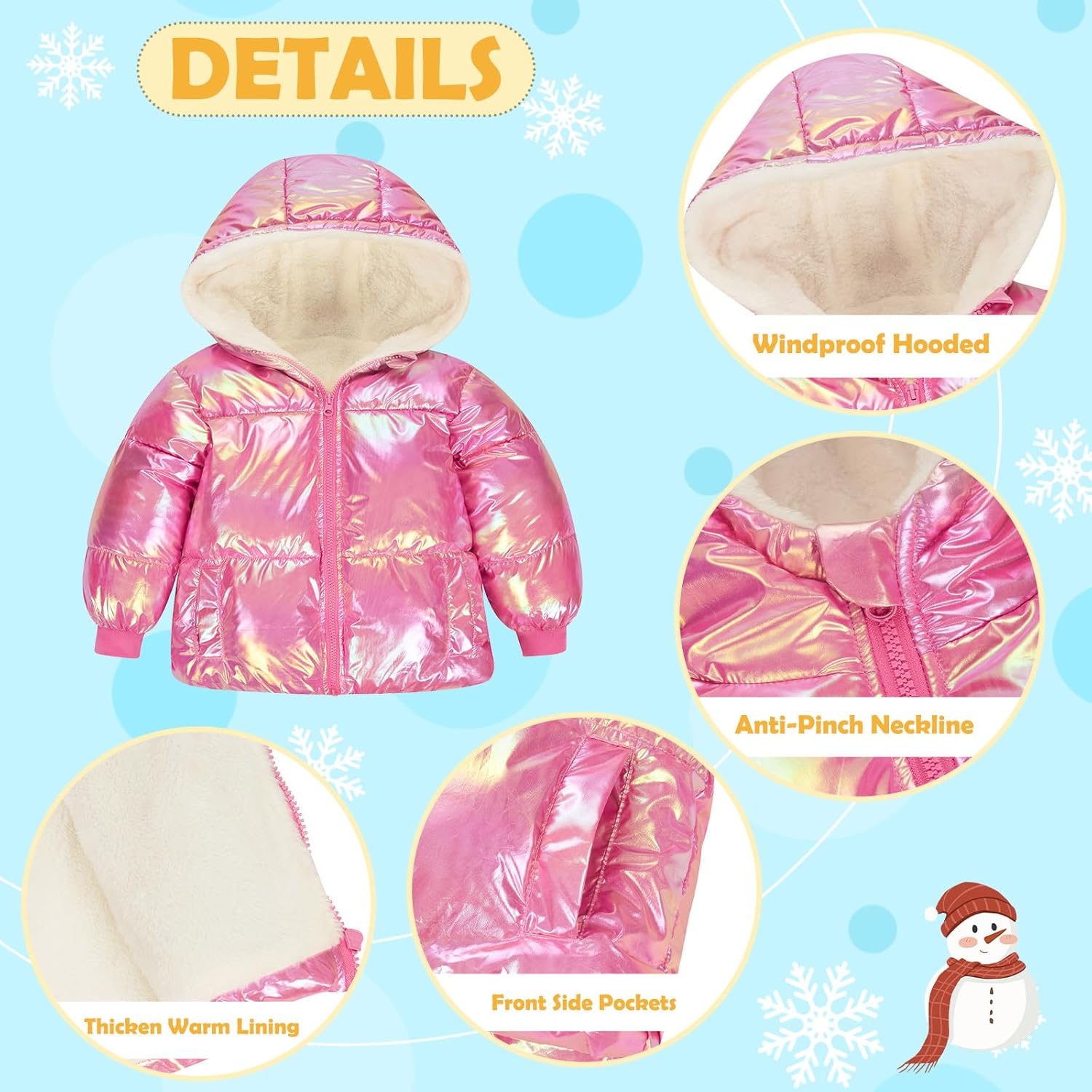 UNICOMIDEA Baby Girl Winter Coat Laser Toddler Jackets Warm Down Outerwear with Hooded for 12M-5T - Image 5