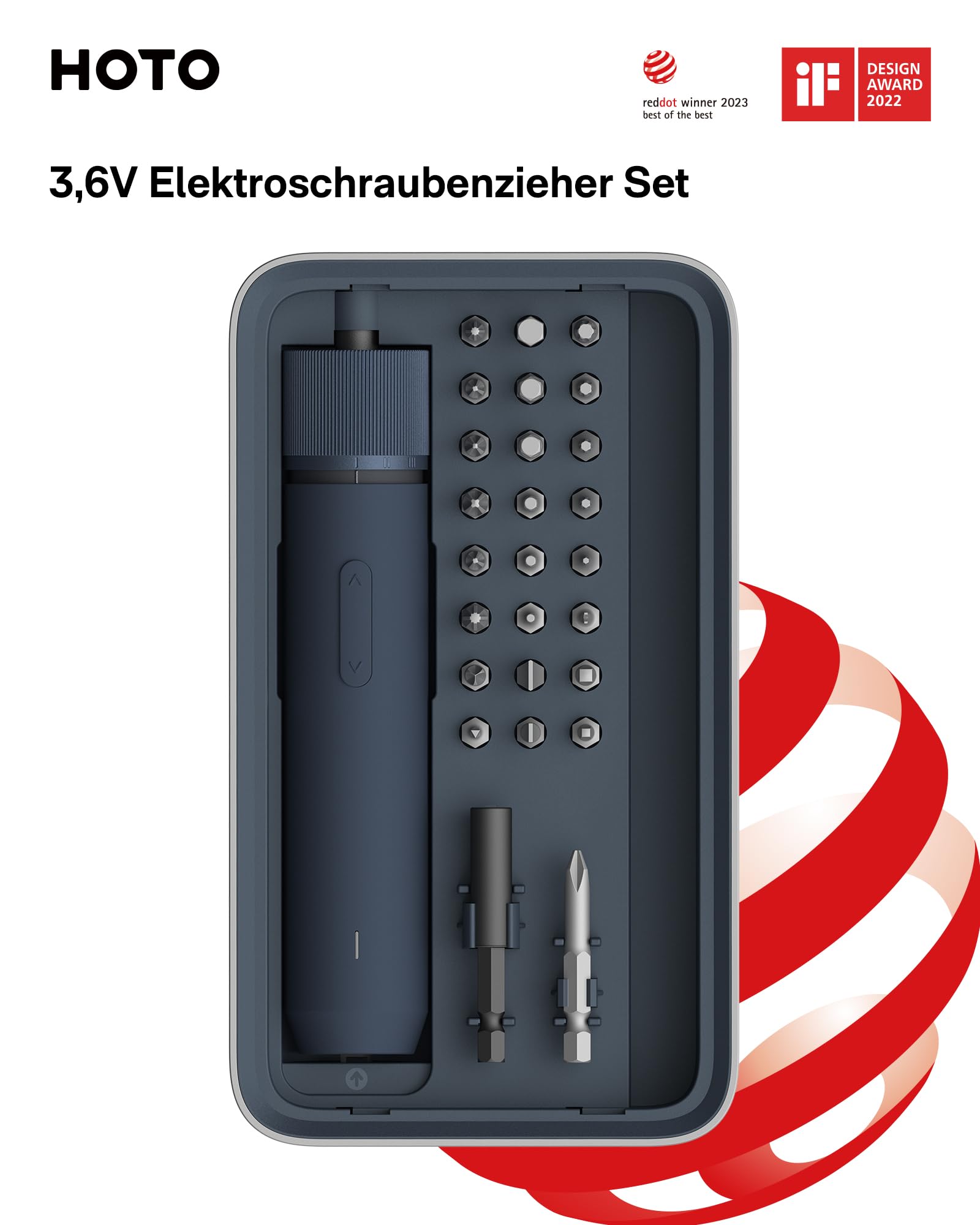 HOTO Elektrischer Schraubendreher Set mit 25 Magnetische Bits, LED-Licht