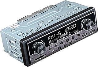 Dual USB Car Stereo Radio Receiver - Single Din, Bluetooth Hands Free Calling, Support USB/SD/AUX/MP3, with Clock Display LCD, Dual Knob Car Multimedia Audio Player, USB Fast Charging