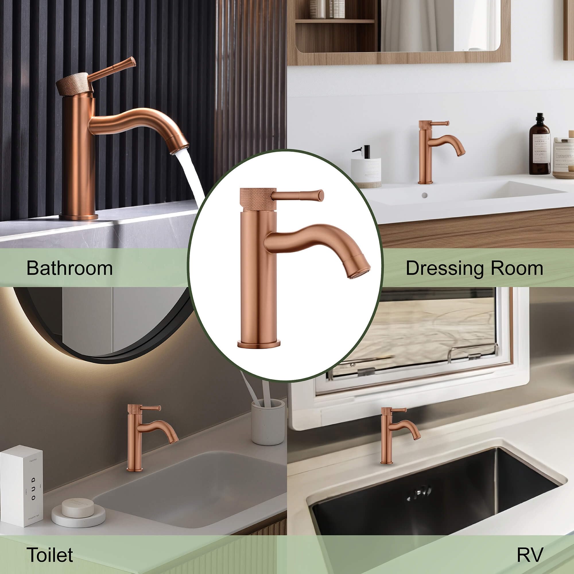Rubinetto da bagno in oro rosa, con spruzzatore estensore aeratore, rubinetto per lavabo con maniglia singola, per vanity farmhouse e camper